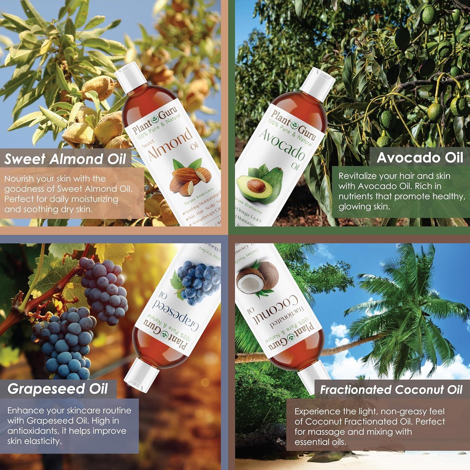 Juego de Aceites Portadores 120 ml Plant Guru - Almendra, Coco, Aguacate