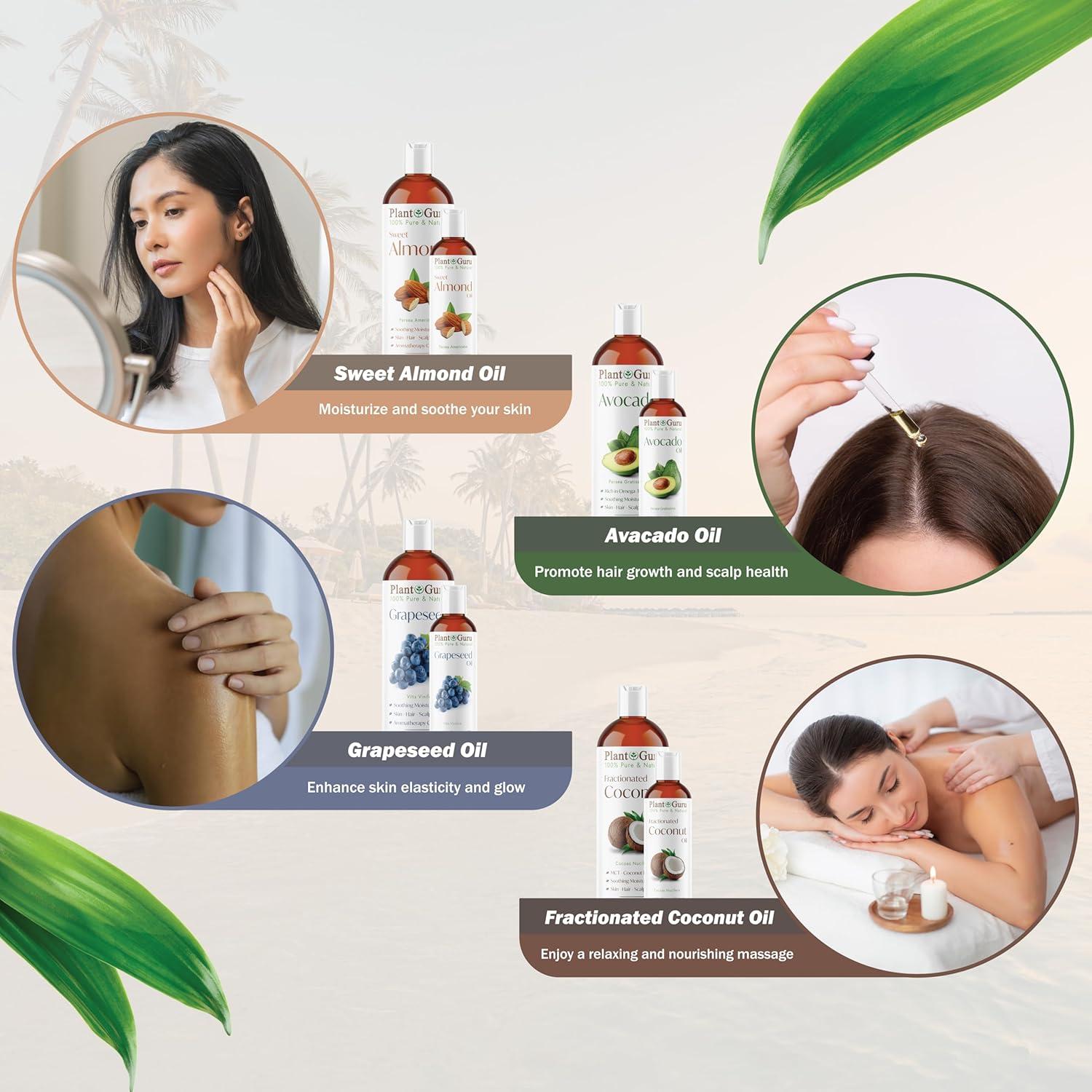 Juego de Aceites Portadores 120 ml Plant Guru - Almendra, Coco, Aguacate