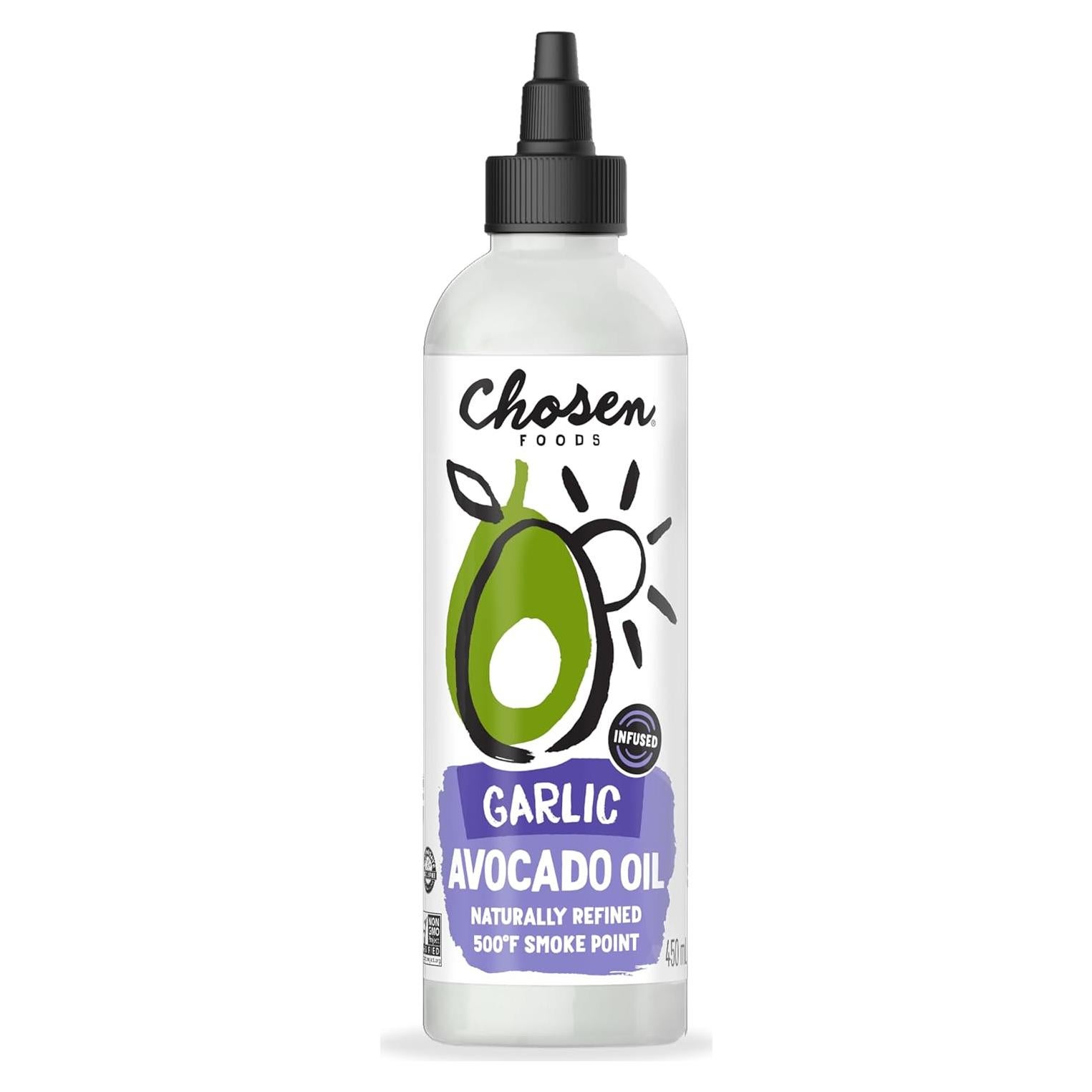 Aceite de Aguacate Infundido con Ajo Chosen Foods 480 ml - Saludable