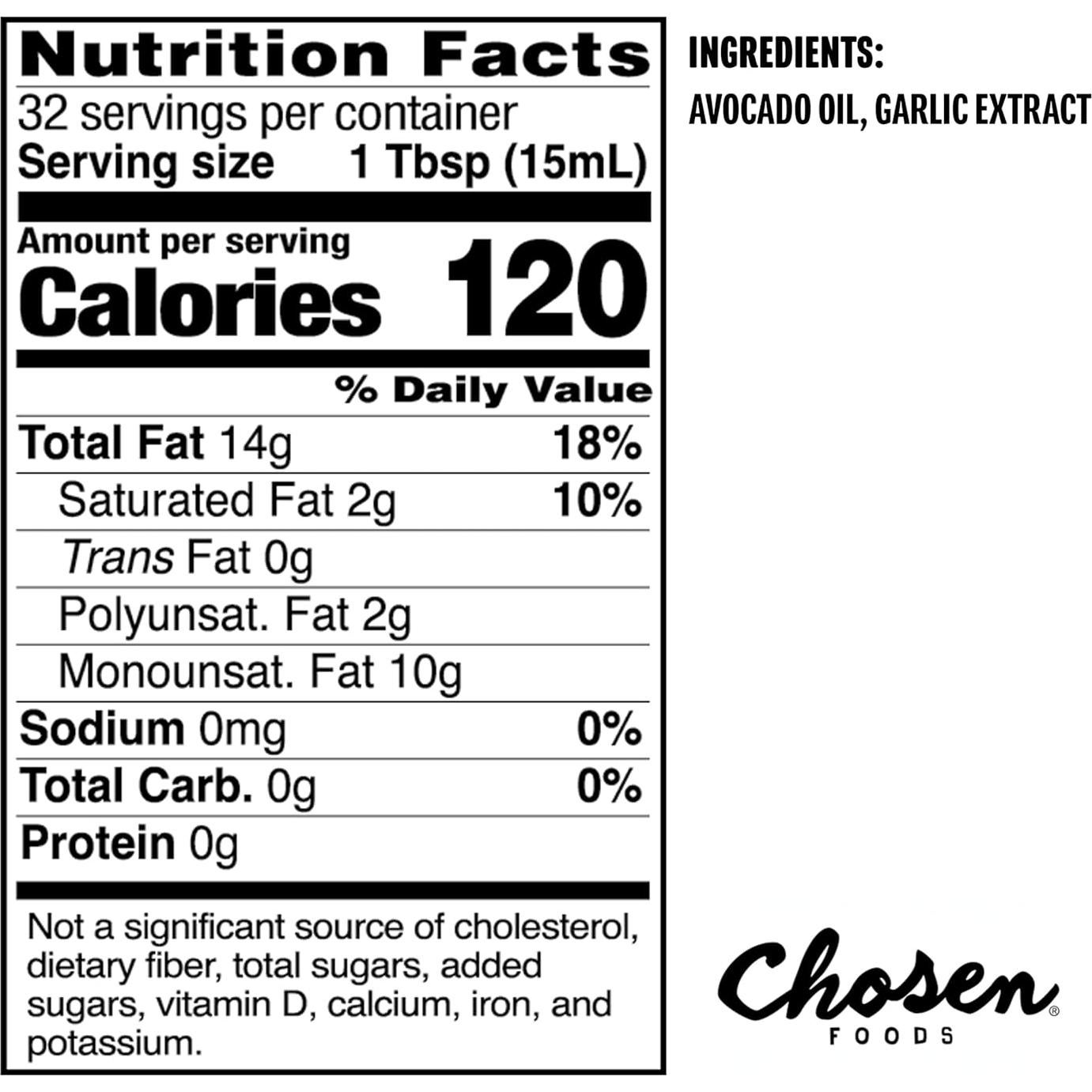 Aceite de Aguacate Infundido con Ajo Chosen Foods 480 ml - Saludable