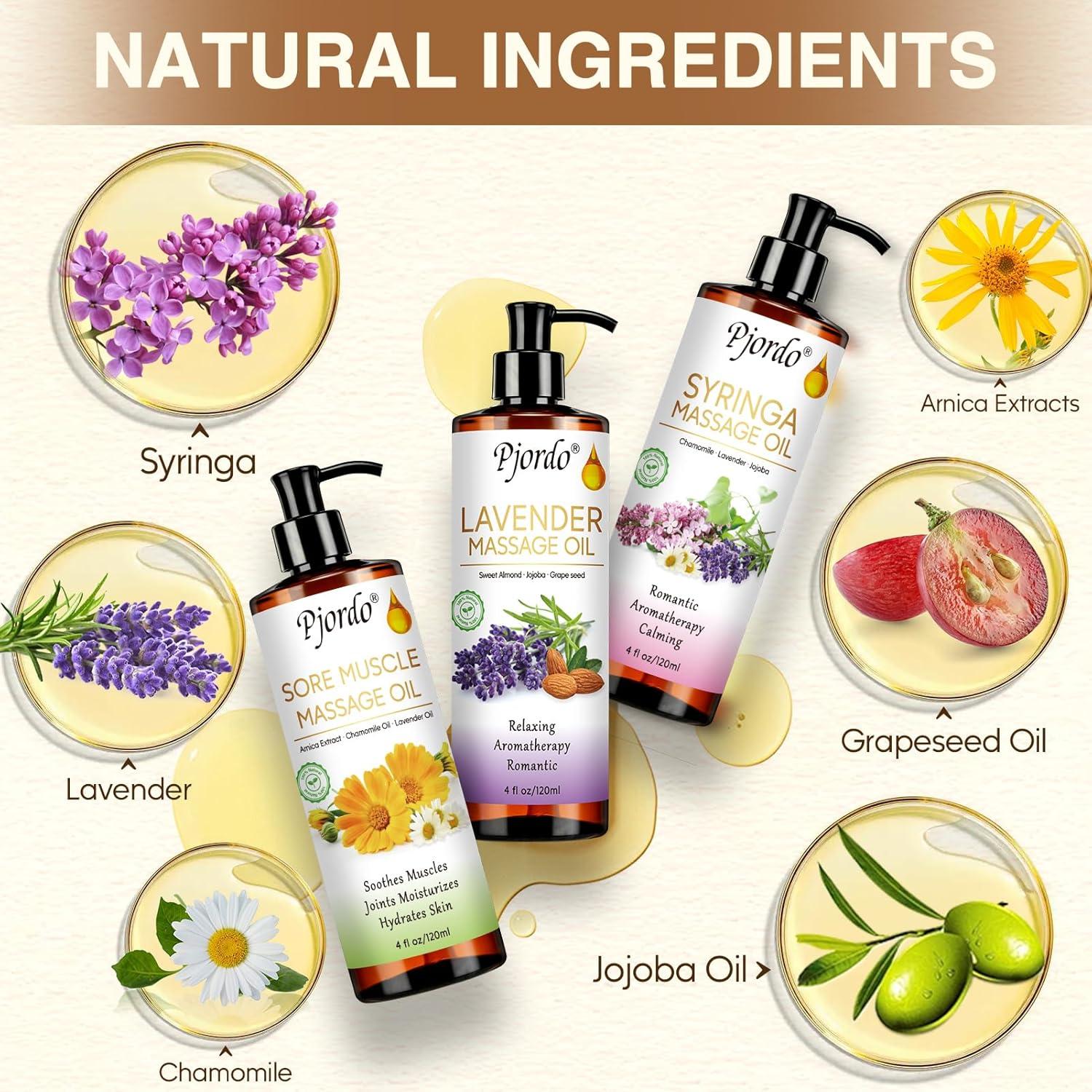 Set de Aceites de Masaje Pjordo con Bola de Rodillo 4 Piezas