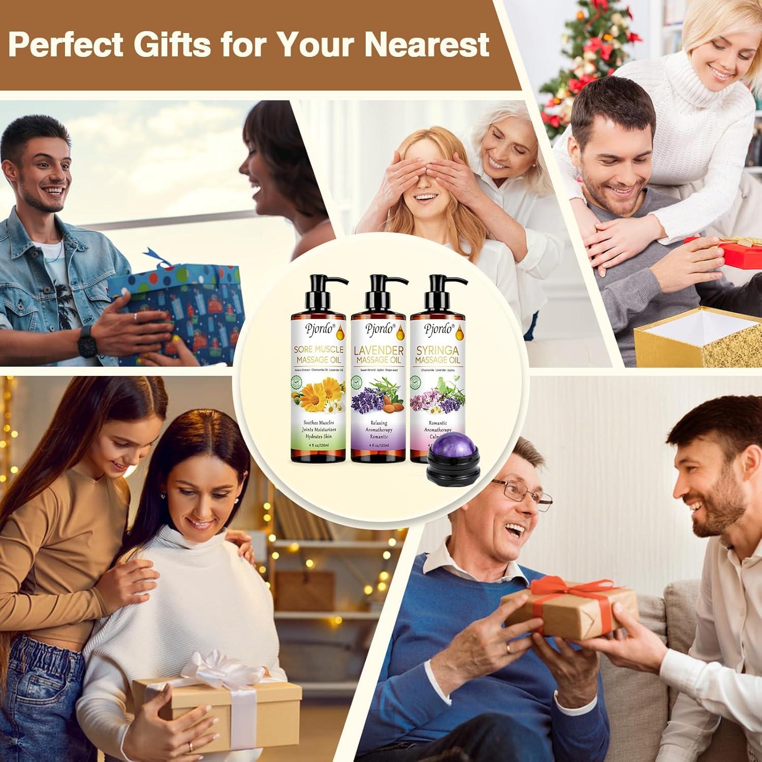 Set de Aceites de Masaje Pjordo con Bola de Rodillo 4 Piezas