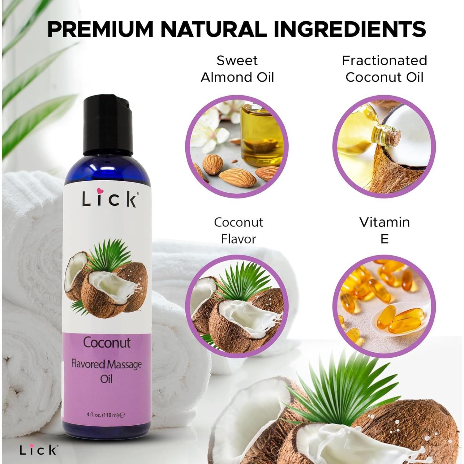 Aceite de Masaje Comestible Lick Sabor Coco 113.4 ml Vegano
