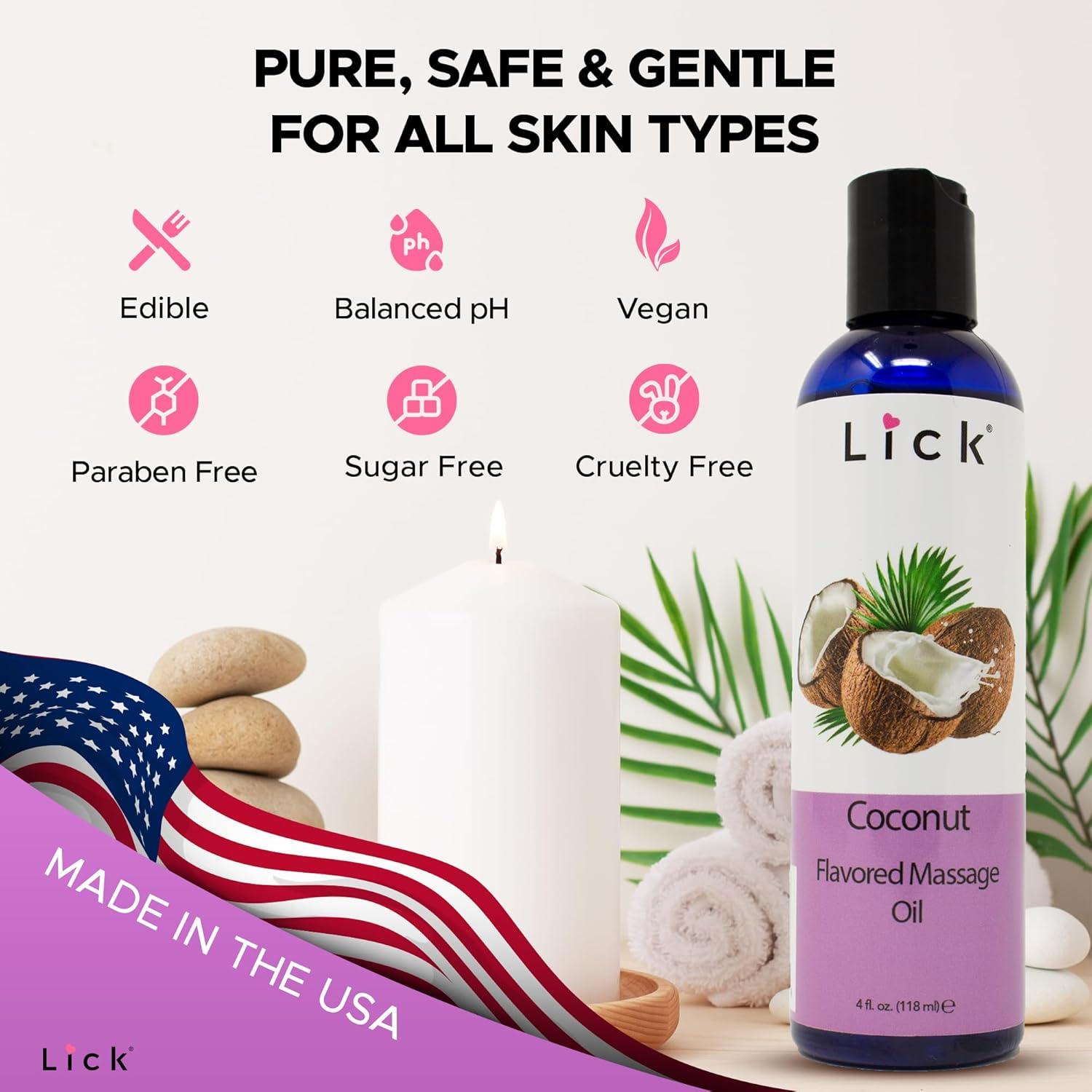 Aceite de Masaje Comestible Lick Sabor Coco 113.4 ml Vegano