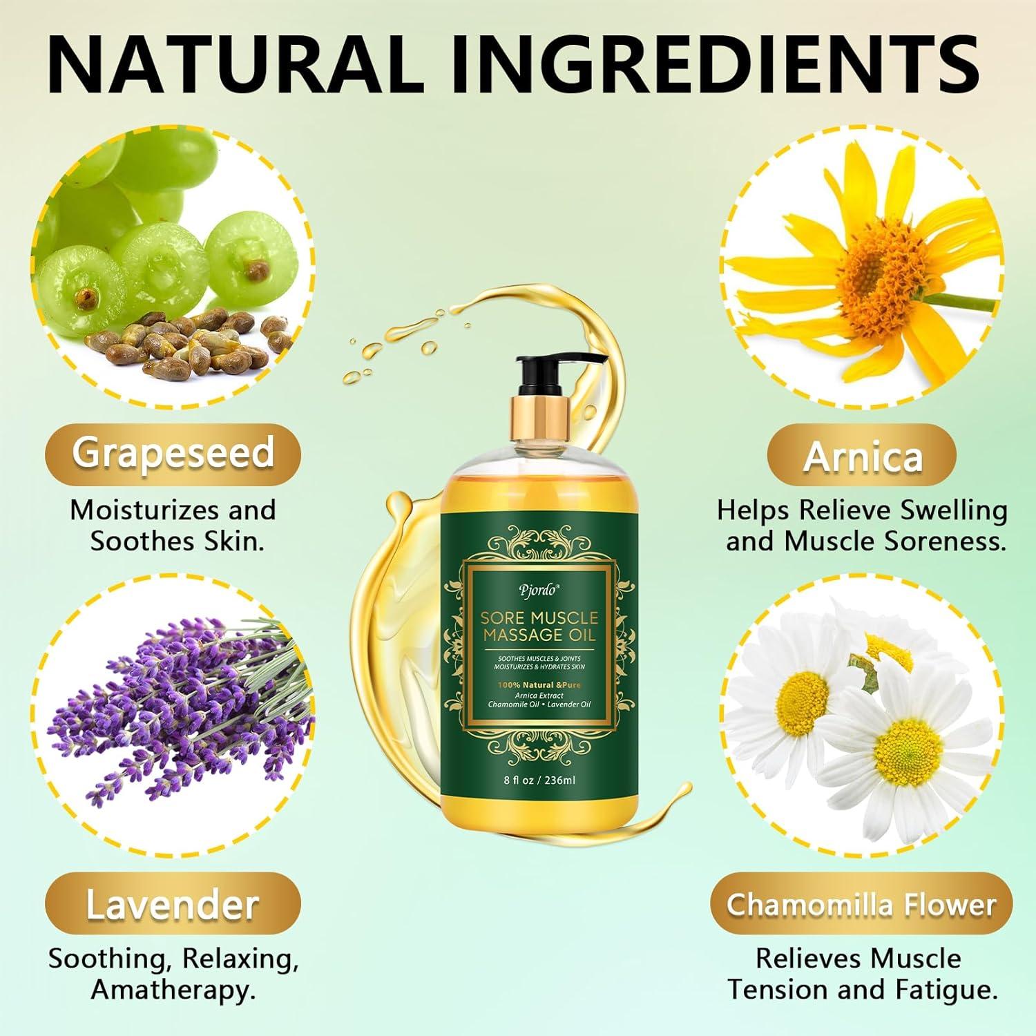 Aceite de Masaje Pjordo 236 ml con Árnica y Lavanda