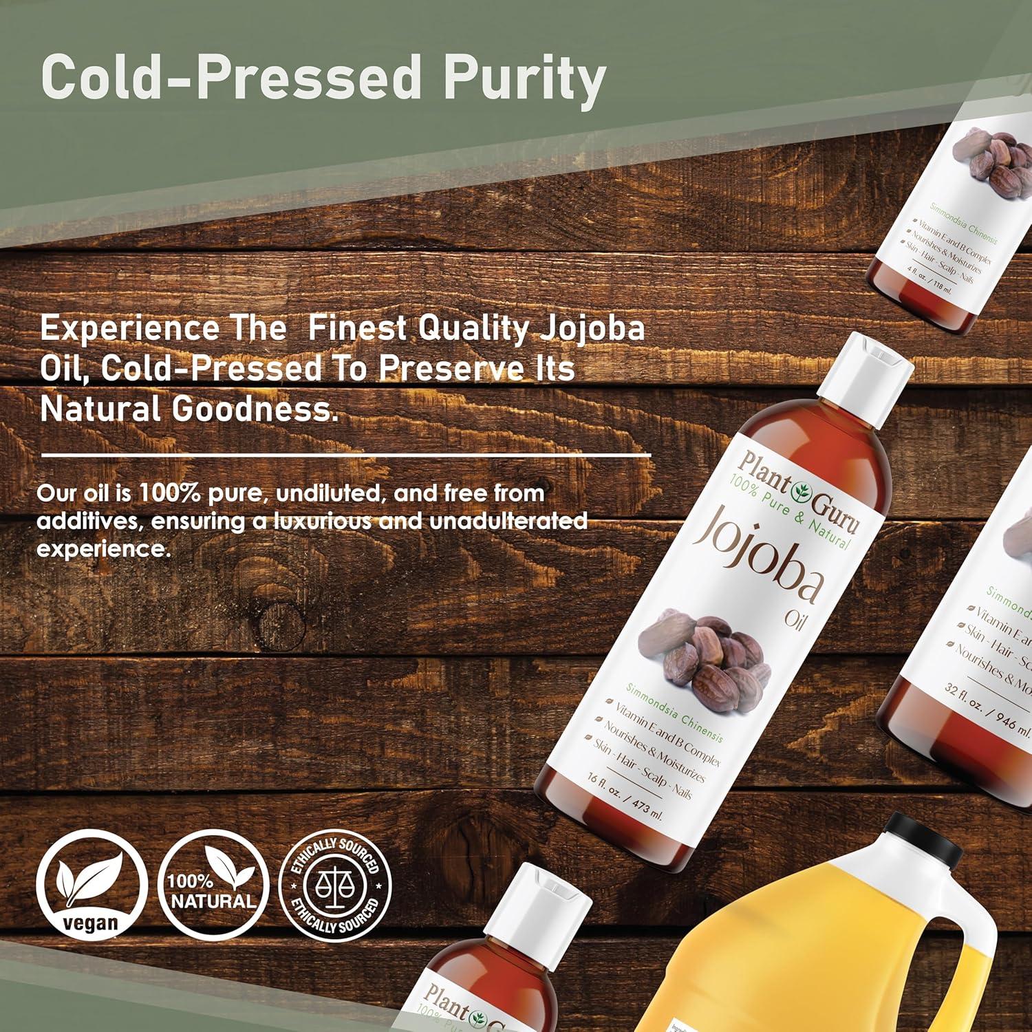 Aceite de Jojoba 473 ml Plant Guru Prensado en Frío 100% Puro