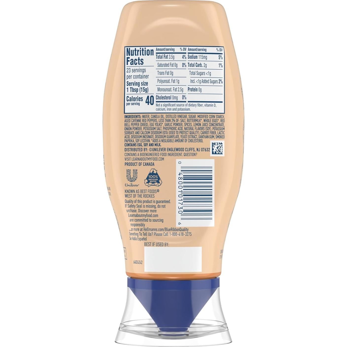 Dip Estilo Mayonesa Hellmann's Ranch Picante 340 g Sin Sabores Artificiales