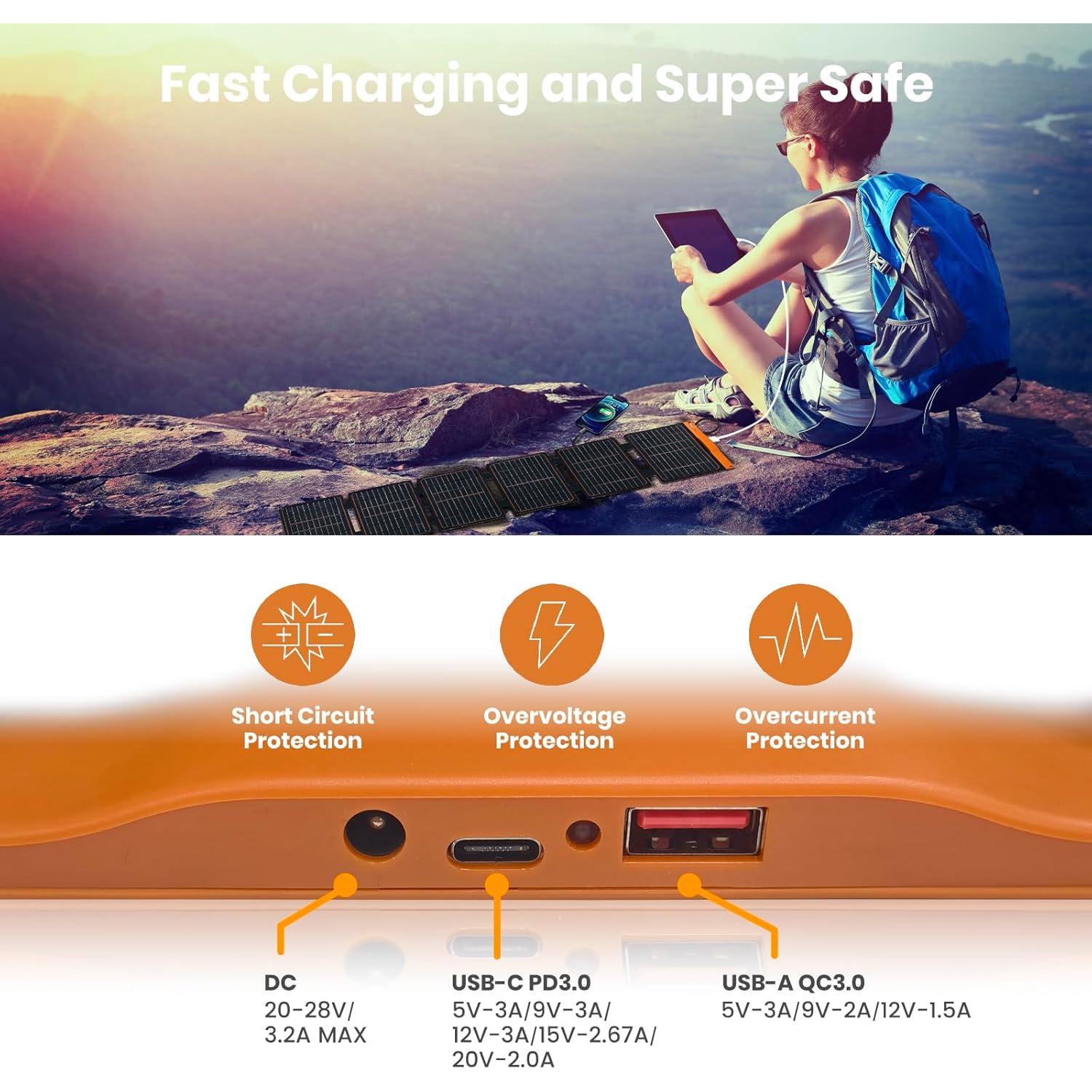 Panel Solar Plegable FlexSolar 60W USB-C USB-A Impermeable