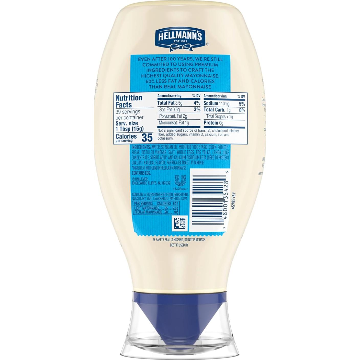 Mayonesa Ligera Hellmann's 3 Botellas 567g - 60% Menos Grasa