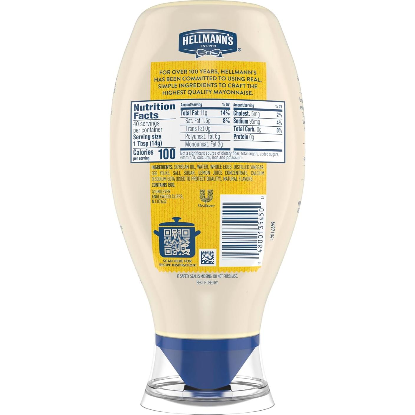 Mayonesa Real Hellmann's 567 g Sin Gluten en Botella Squeeze