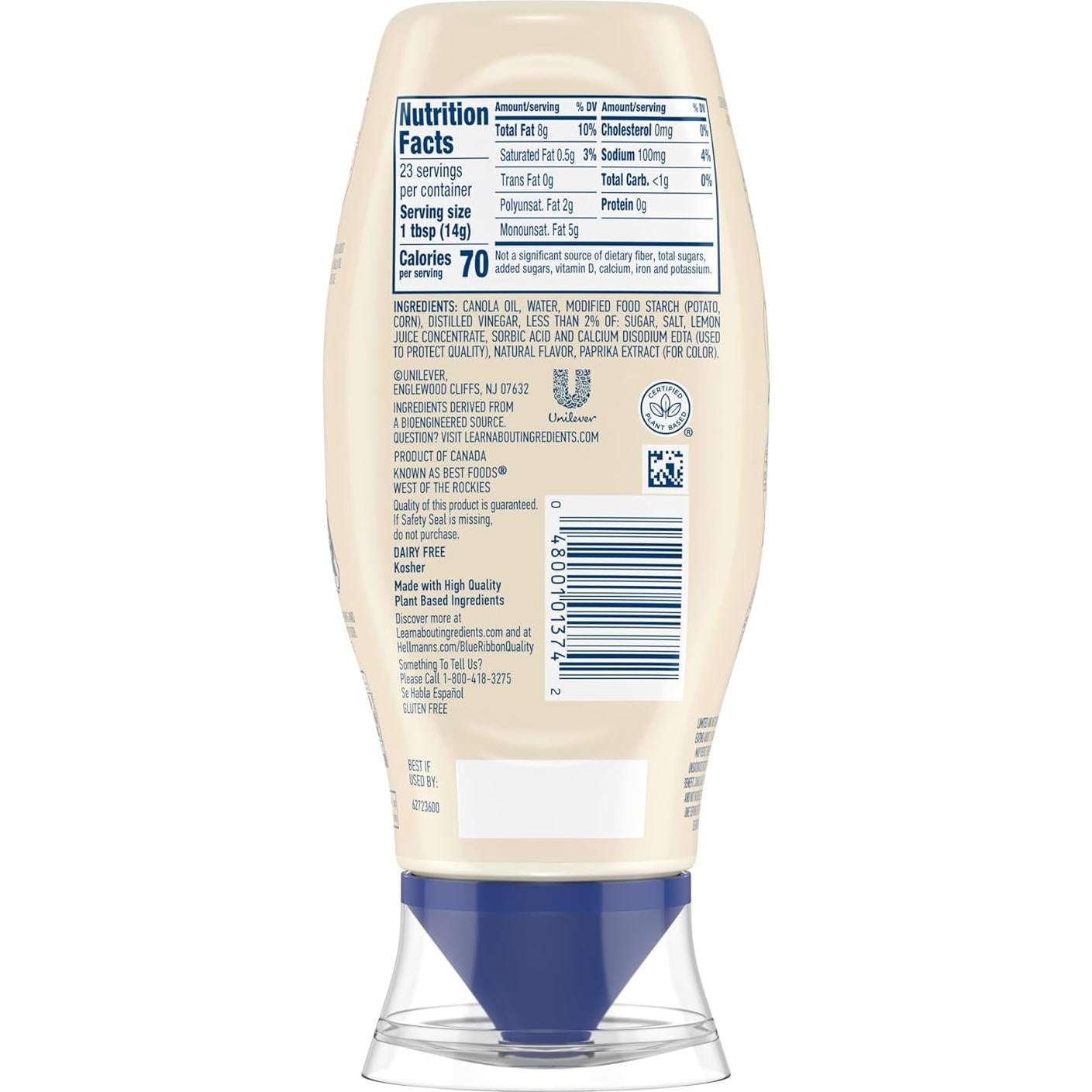 Aderezo Vegano Hellmann's 11.5 oz Libre de Huevos y Gluten