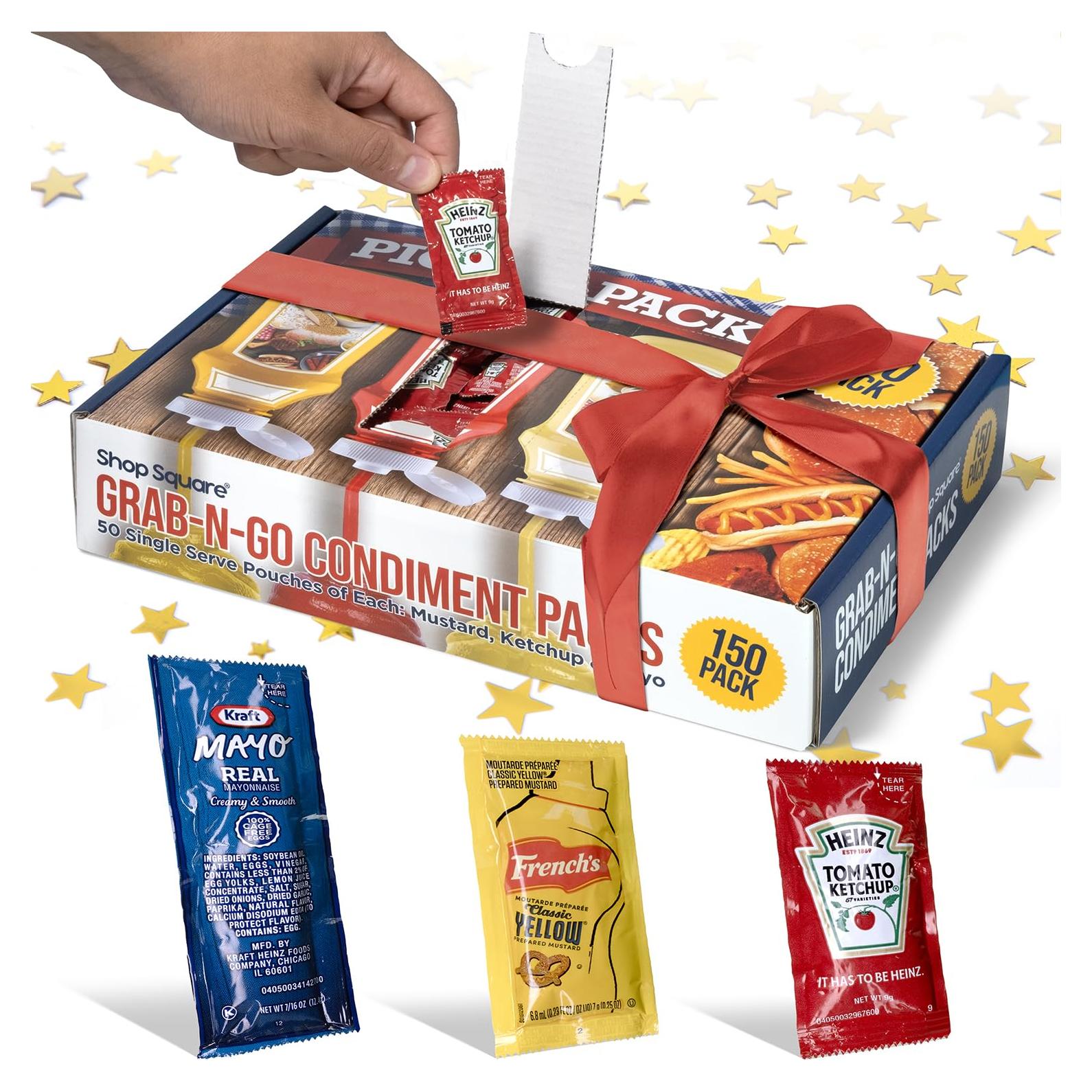 Paquete de Condimentos para Llevar - 150 Paquetes Ketchup, Mostaza y Mayonesa