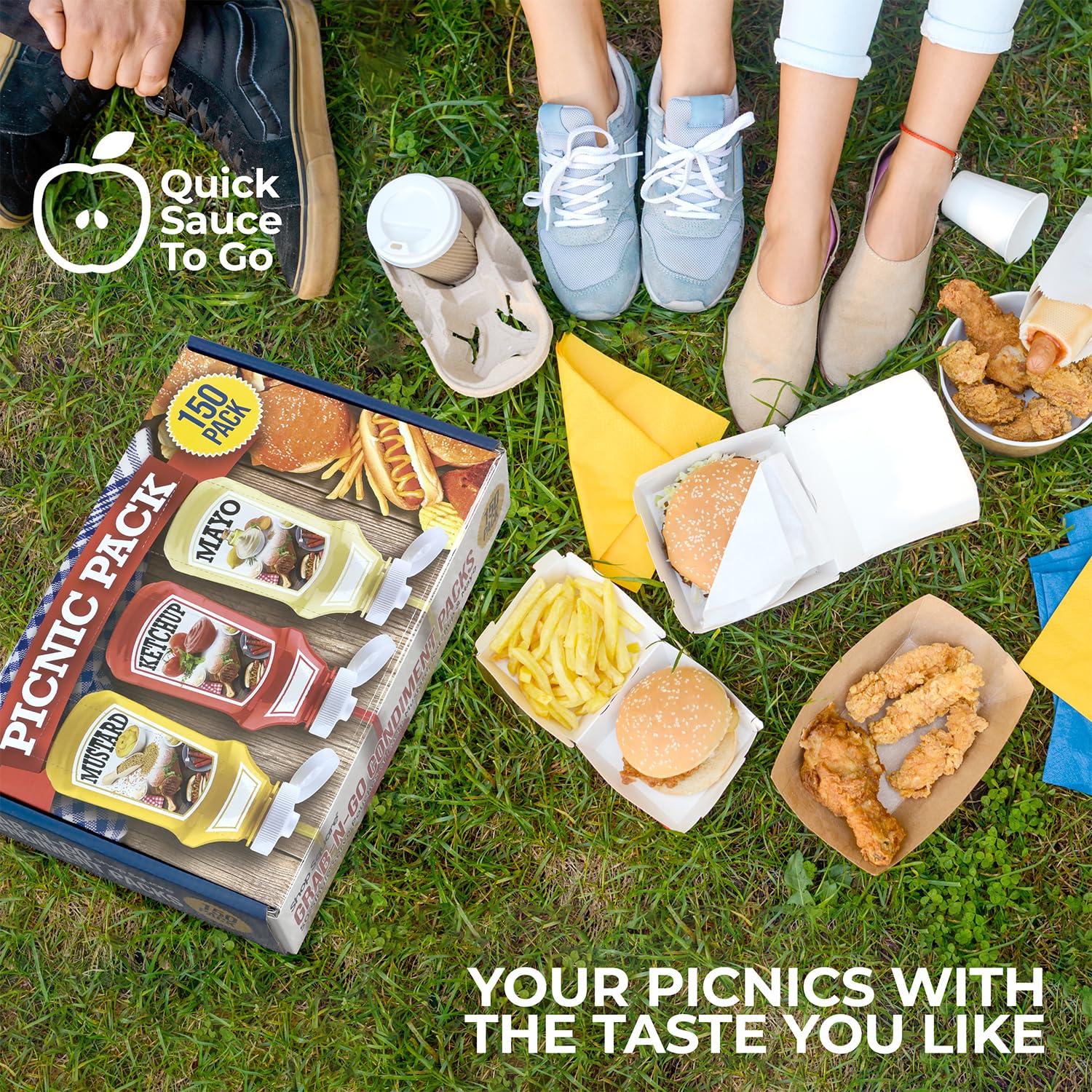 Paquete de Condimentos para Llevar - 150 Paquetes Ketchup, Mostaza y Mayonesa