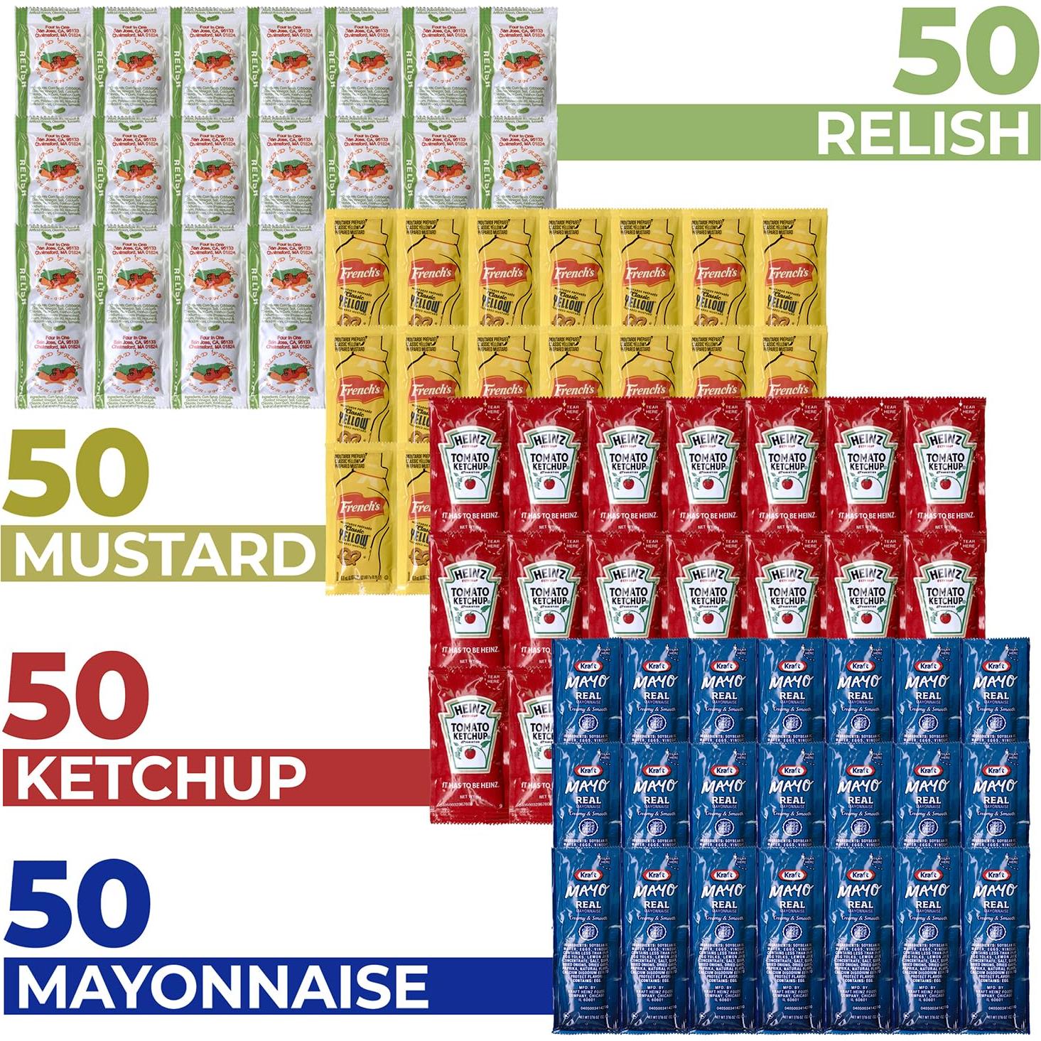 Paquete de Condimentos Shop Square - 200 Bolsitas Ketchup, Mostaza, Mayonesa y Relish