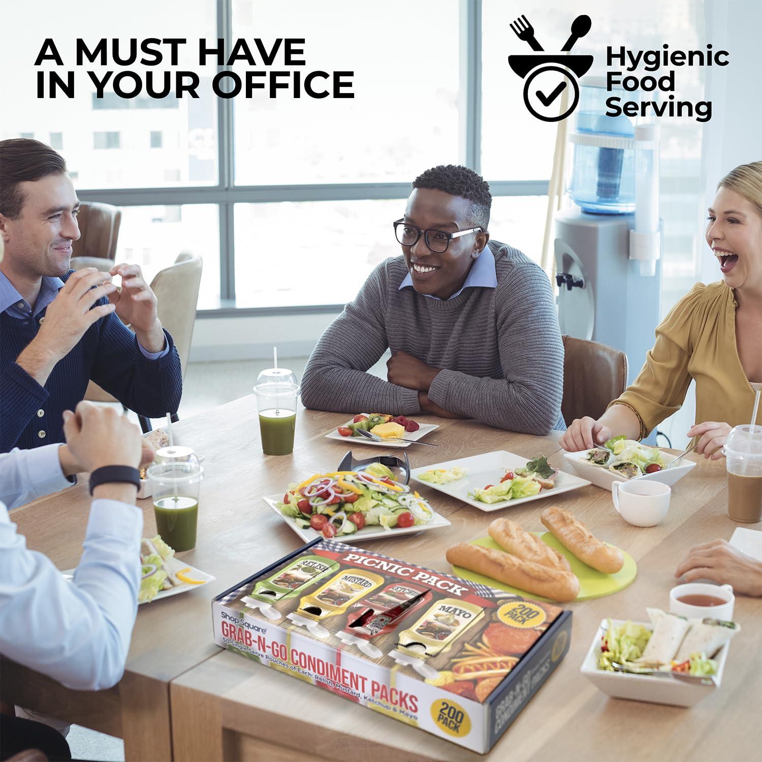 Paquete de Condimentos Shop Square - 200 Bolsitas Ketchup, Mostaza, Mayonesa y Relish