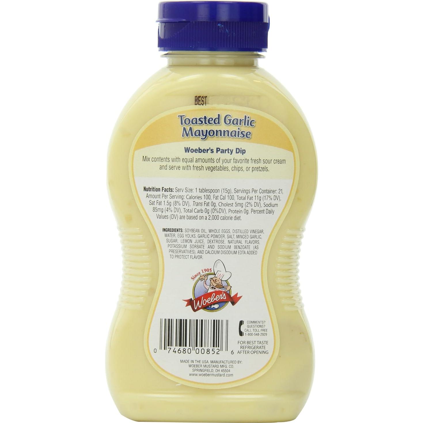 Mayonesa Woebers Ajo Tostado 311 ml - Natural y Sin Gluten