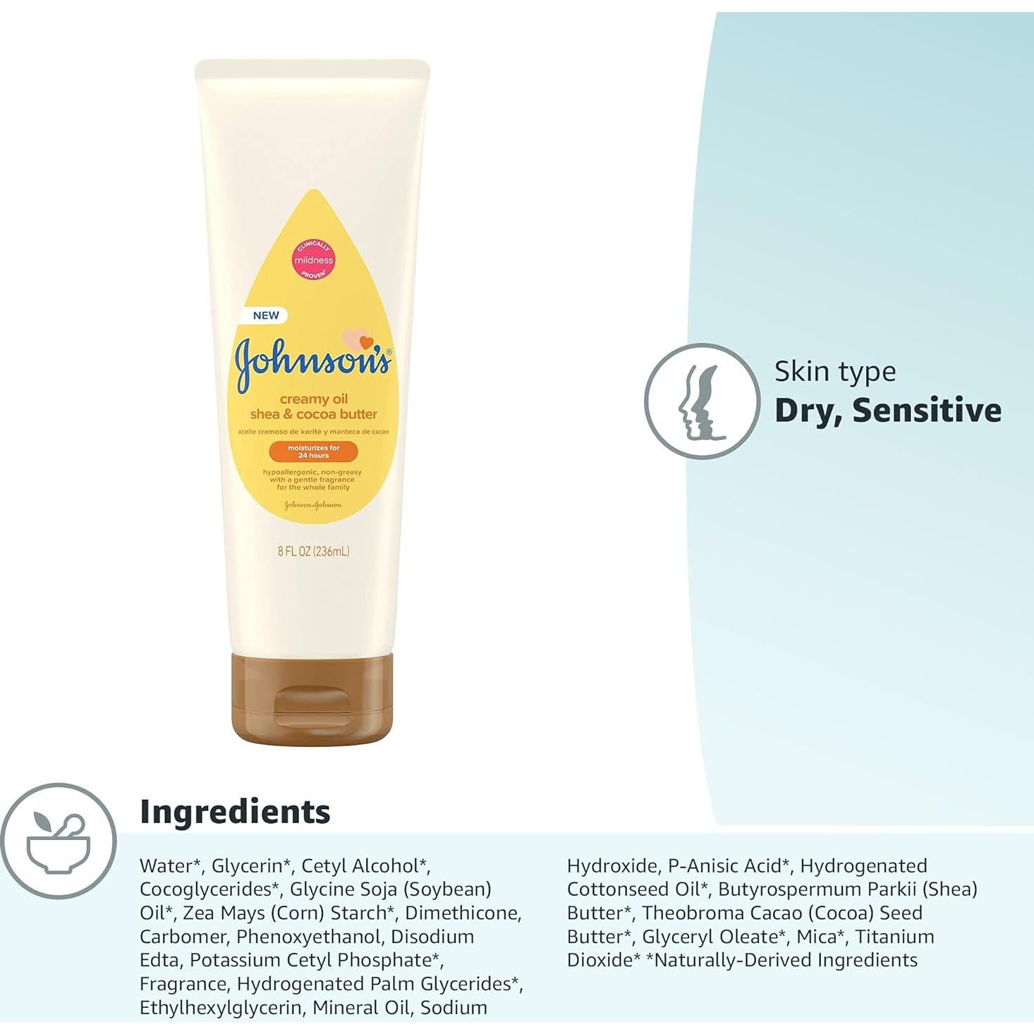 Aceite Crema Hidratante Johnson's para Bebé 236 ml Manteca Karité