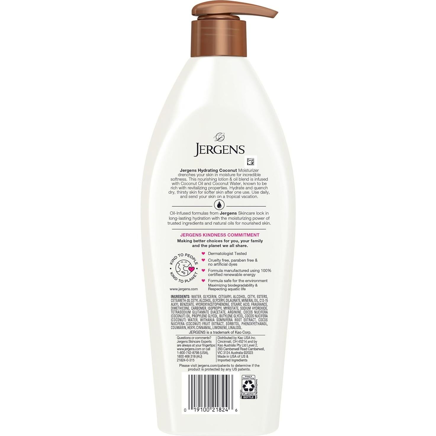Loción Corporal Hidratante Jergens 476 ml con Aceite de Coco