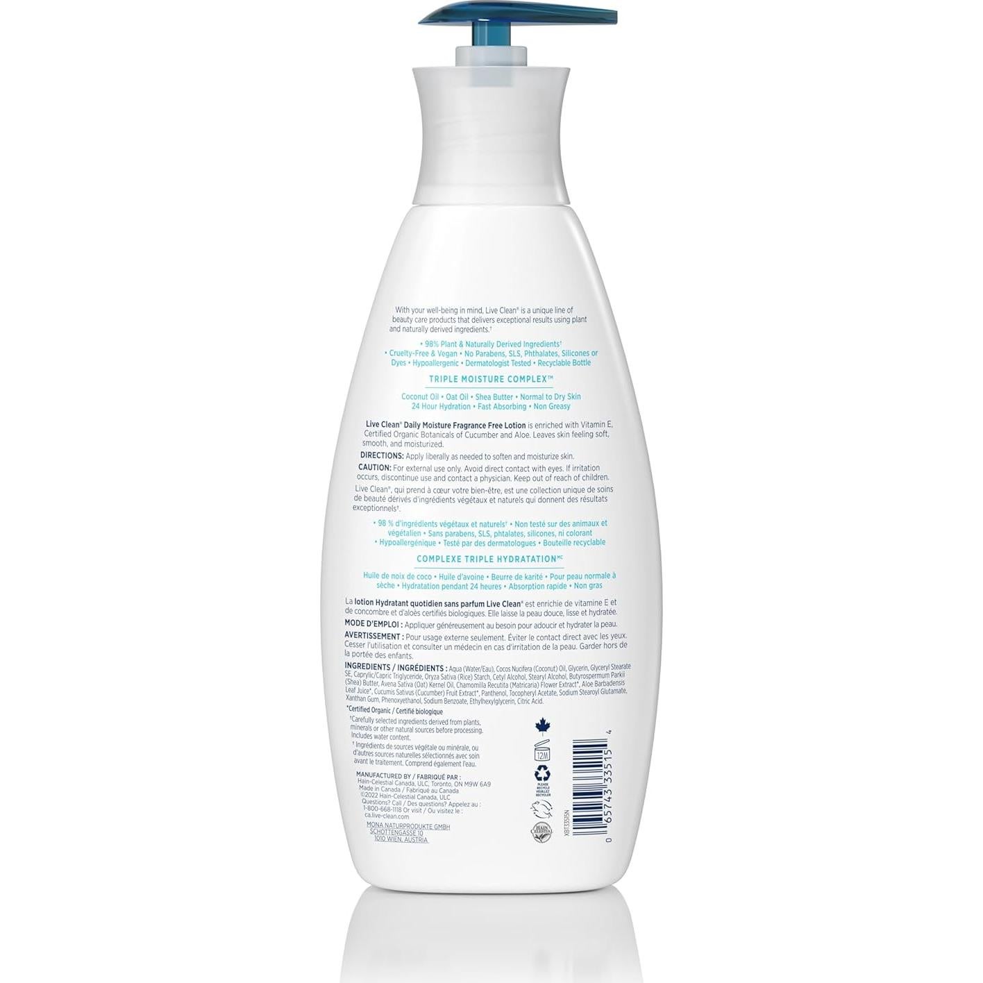 Loción Corporal Hidratante Diaria Live Clean 532 ml Sin Fragancia