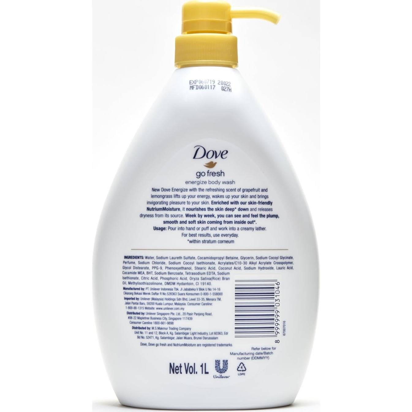 Gel de Ducha Dove Go Fresh Energize 1L Pomelo y Limón