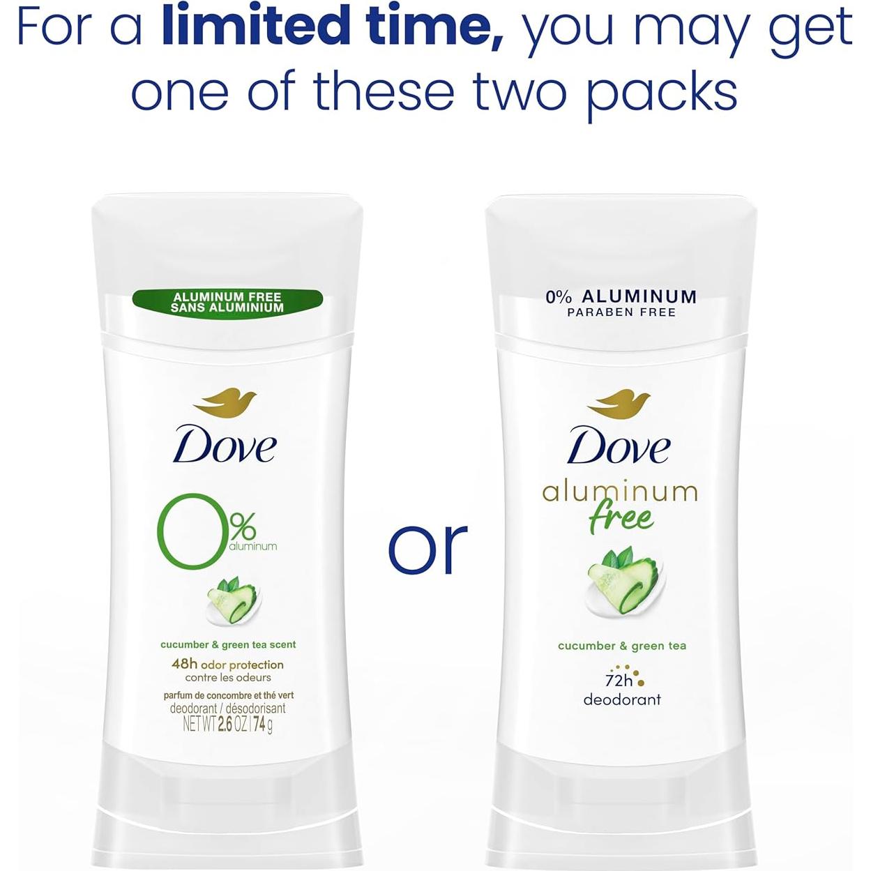 Desodorante Dove Sin Aluminio Pepino y Té Verde 4x73.71g