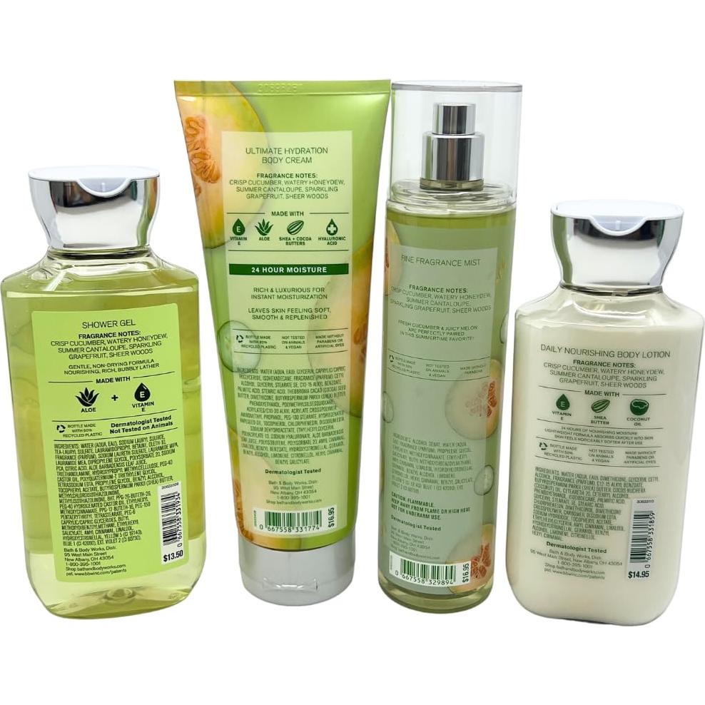 Set de 4 Piezas Melón de Pepino Bath & Body Works - Gel, Crema, Bruma y Loción