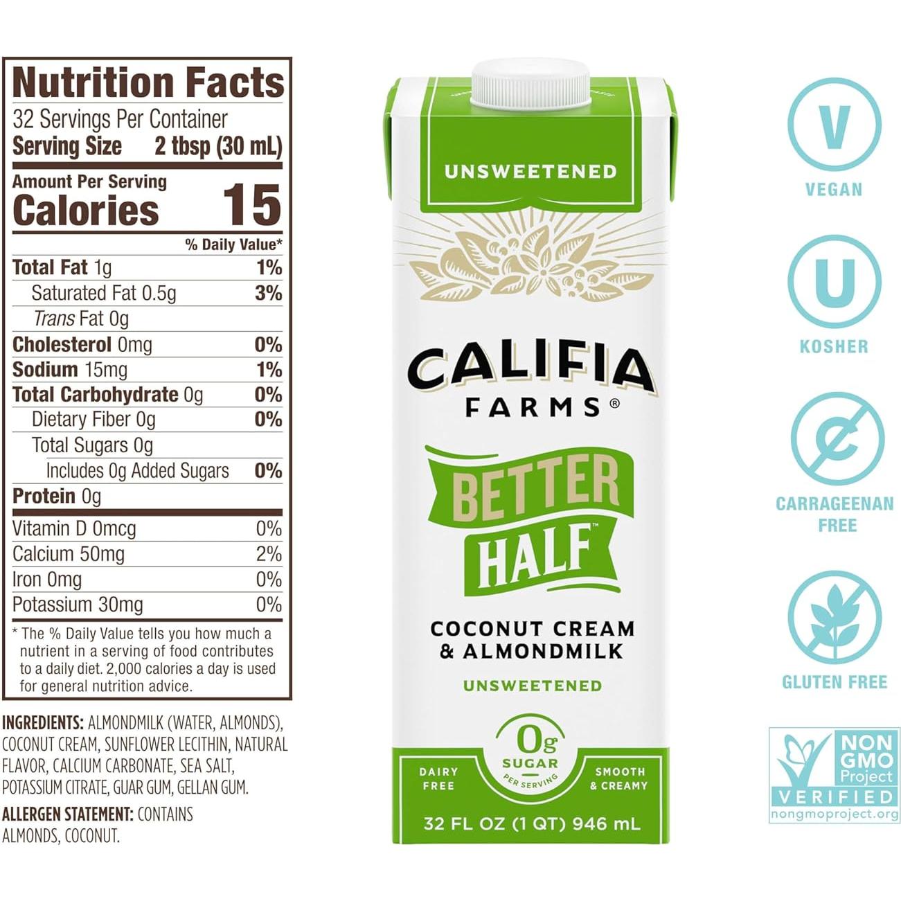 Crema Vegana Sin Azúcar Califia Farms 192 Oz - Keto