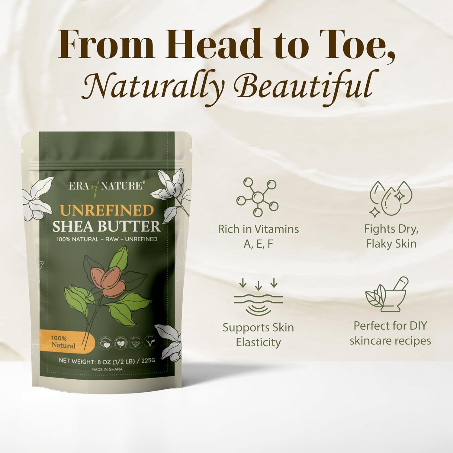 Manteca de Karité Orgánica Cruda 227g - Hidratante Piel y Cabello