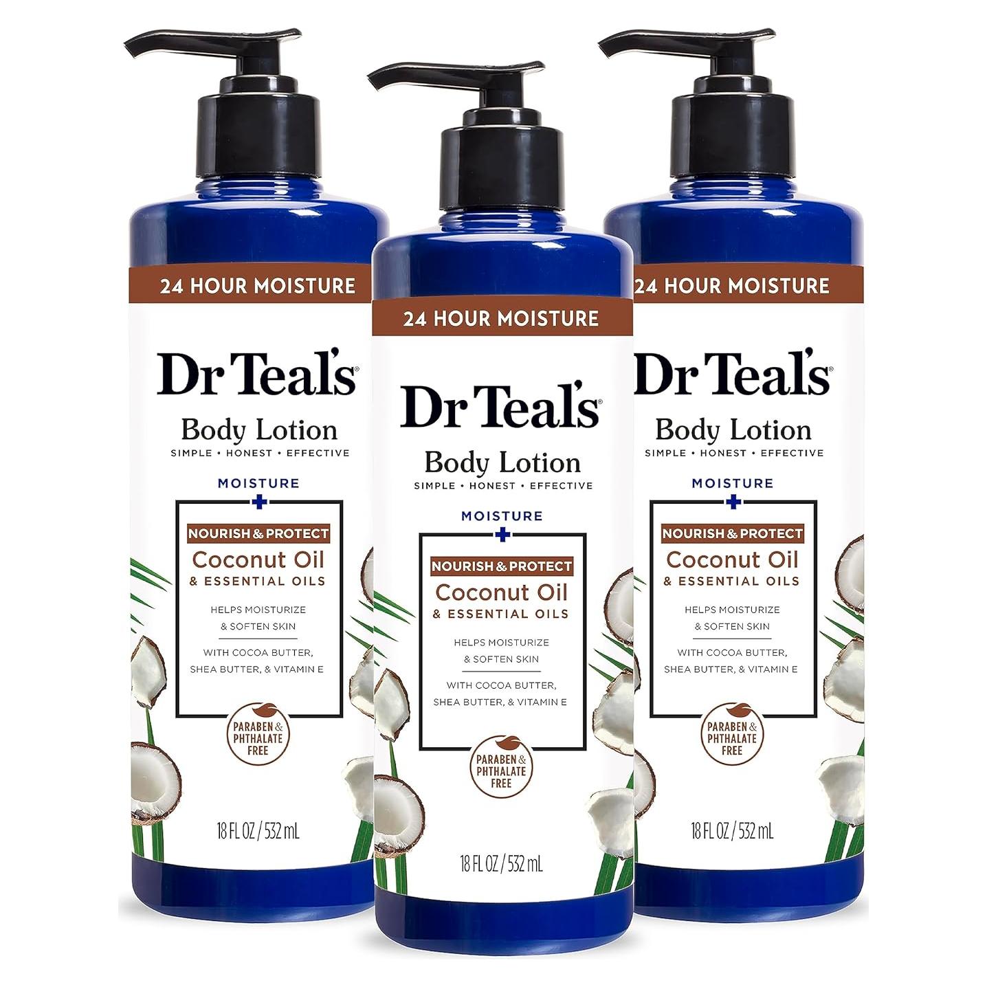 Loción Corporal Dr Teal's Hidratante 24 Horas Aceite de Coco 3x532ml