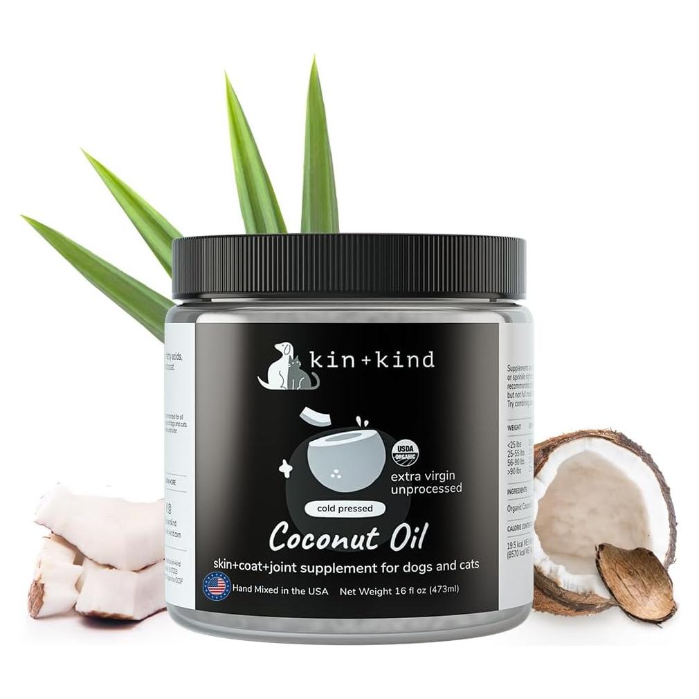 Suplemento Aceite de Coco Orgánico kin+kind 473 ml para Mascotas