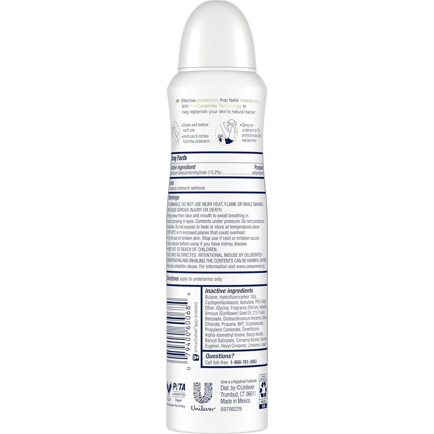 Dove Antitranspirante Spray Seco Coco Cuidado 107g Paquete 12