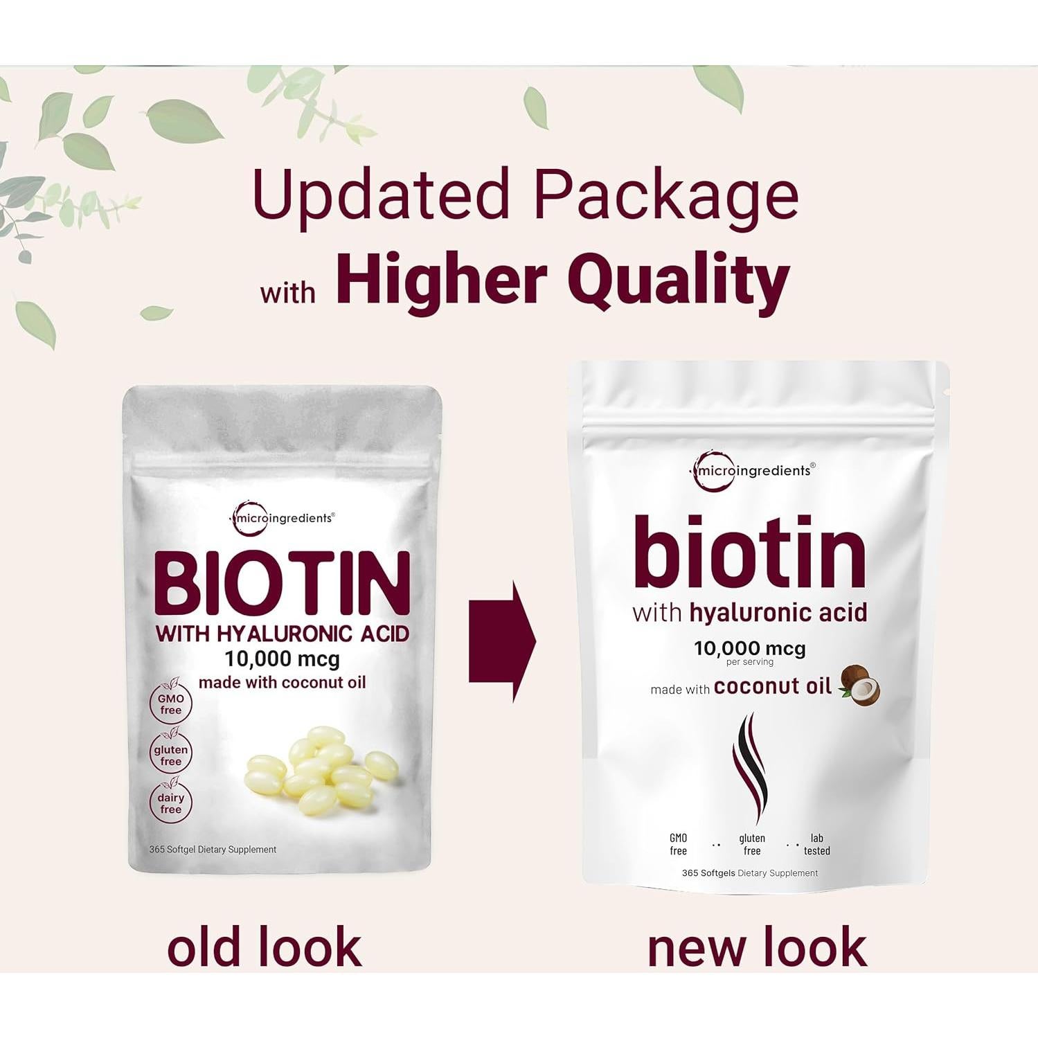 Biotina 10,000mcg Micro Ingredients con Ácido Hialurónico 25mg