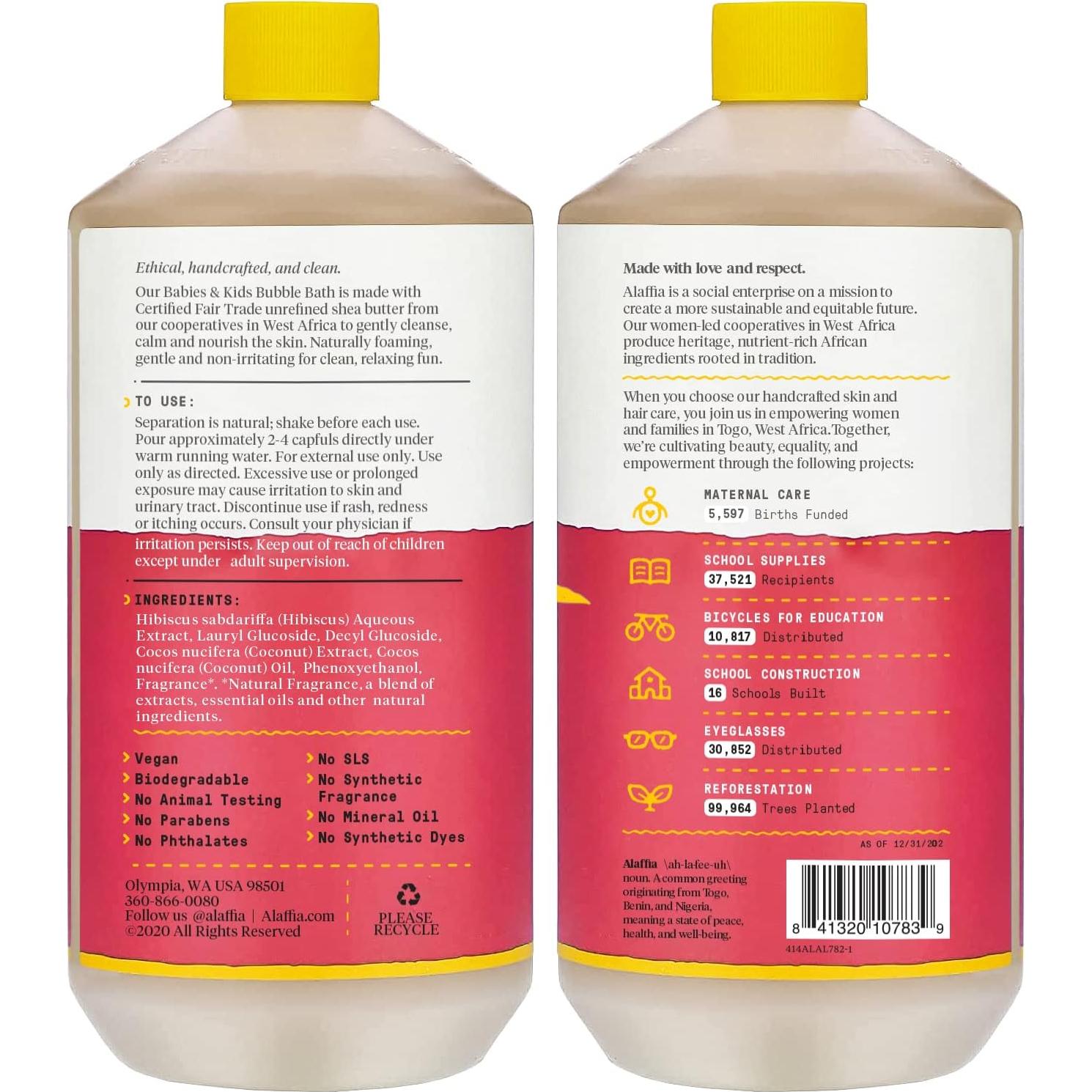 Baño de Burbujas para Bebés Alaffia Coco Fresa 2x946ml