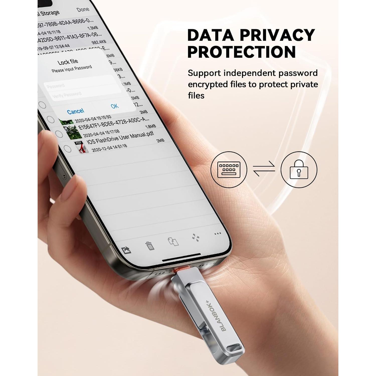 Unidad Flash MFi 128GB BLANBOK+ para iPhone y Android