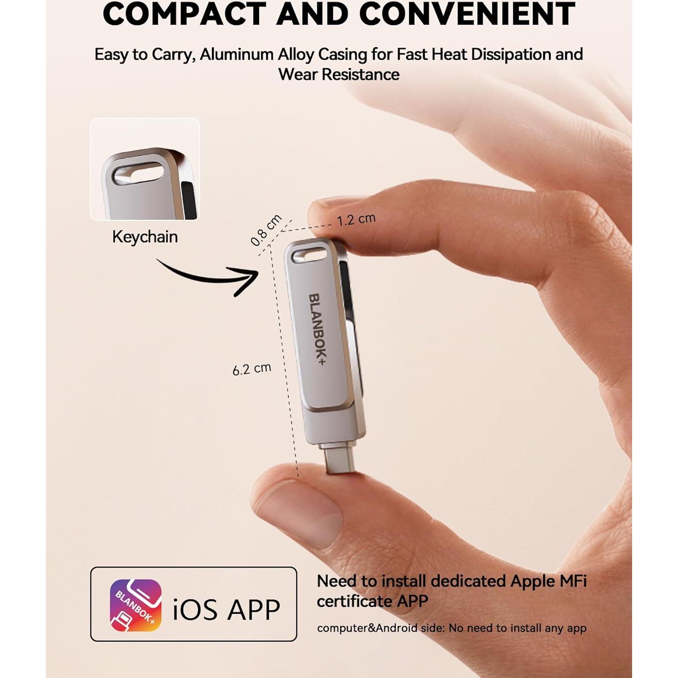 Unidad Flash MFi 128GB BLANBOK+ para iPhone y Android