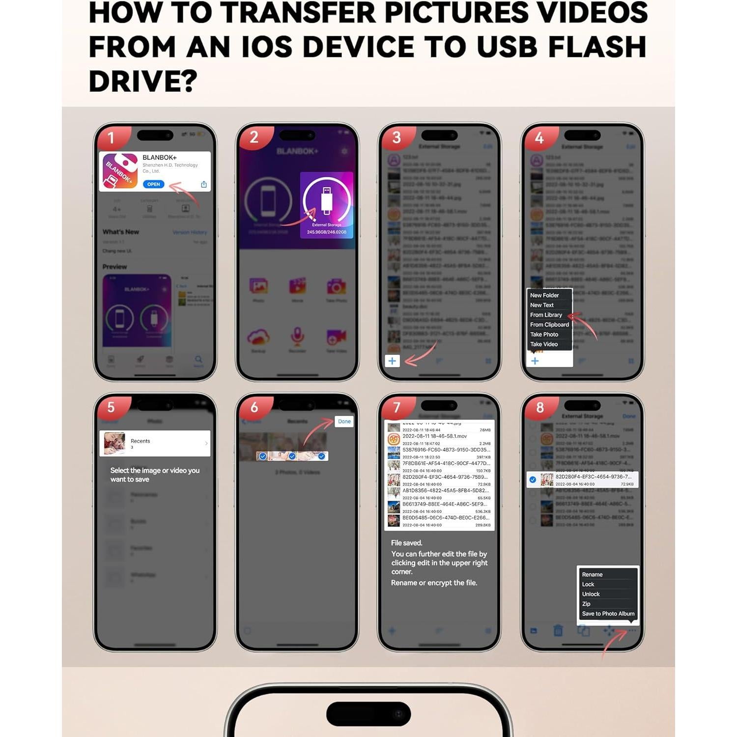 Unidad Flash MFi 128GB BLANBOK+ para iPhone y Android