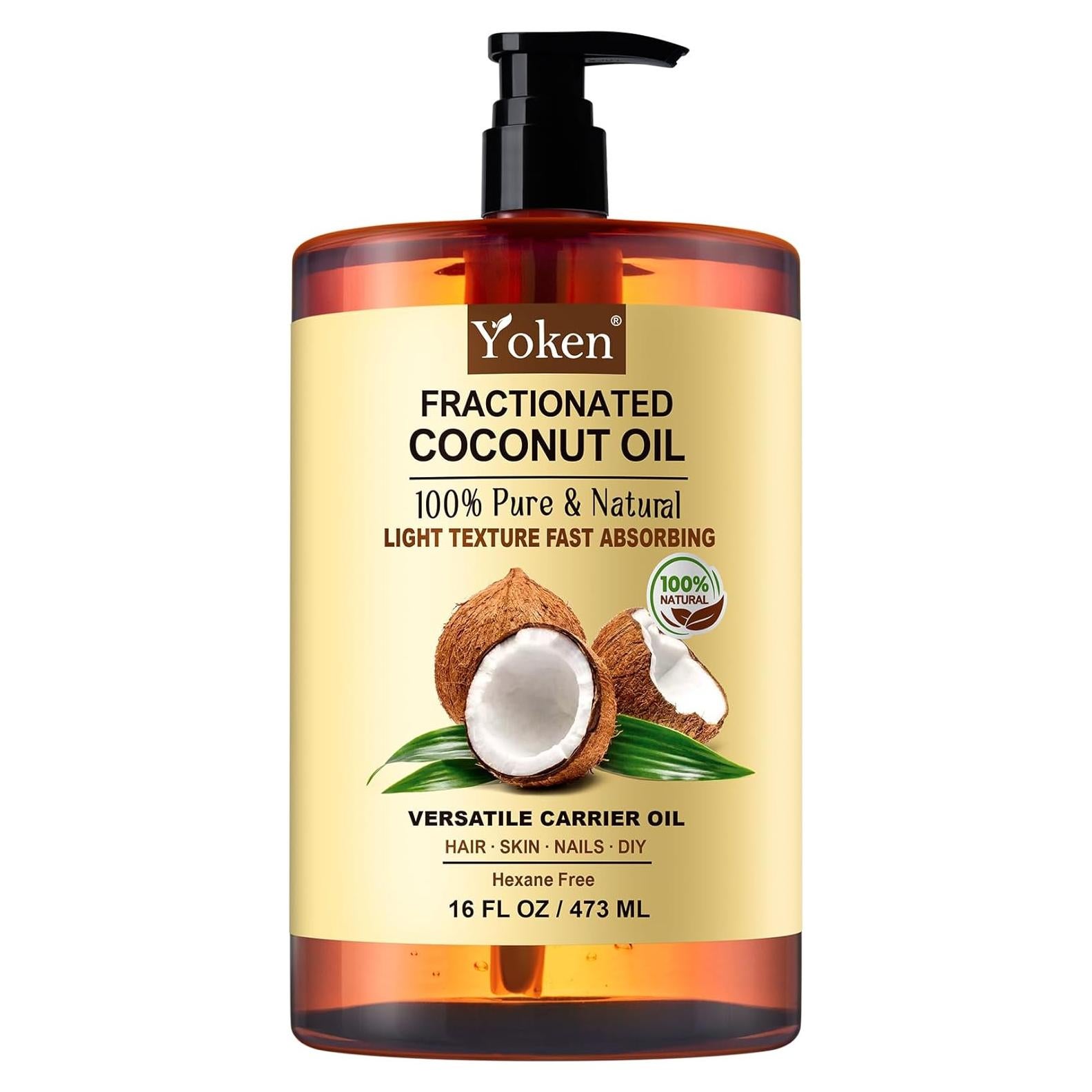 Aceite de Coco Fraccionado Yoken 500 ml, 100% Puro y Natural