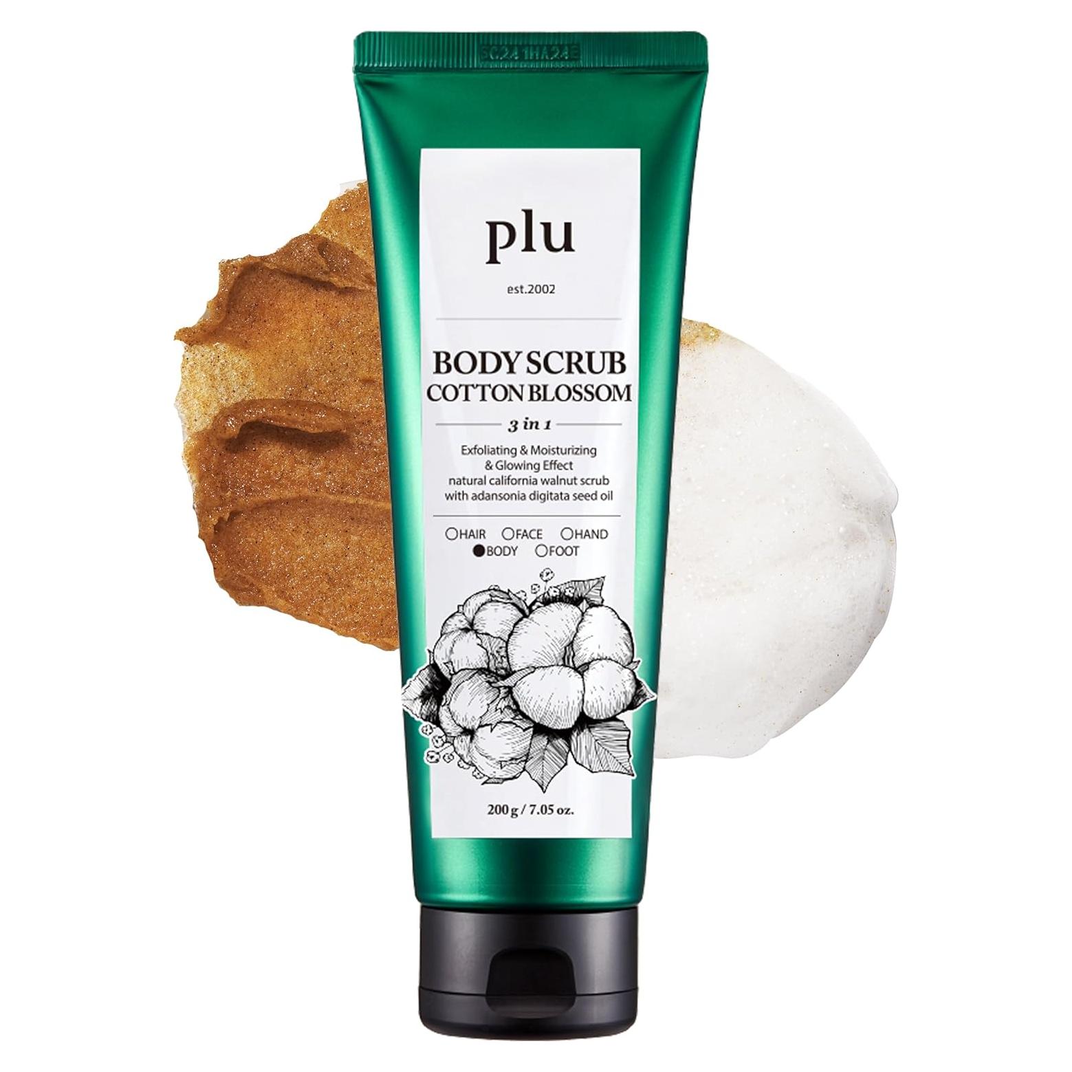 Exfoliante Corporal de Nuez PLU - Flor de Algodón 191 g - Hidratante