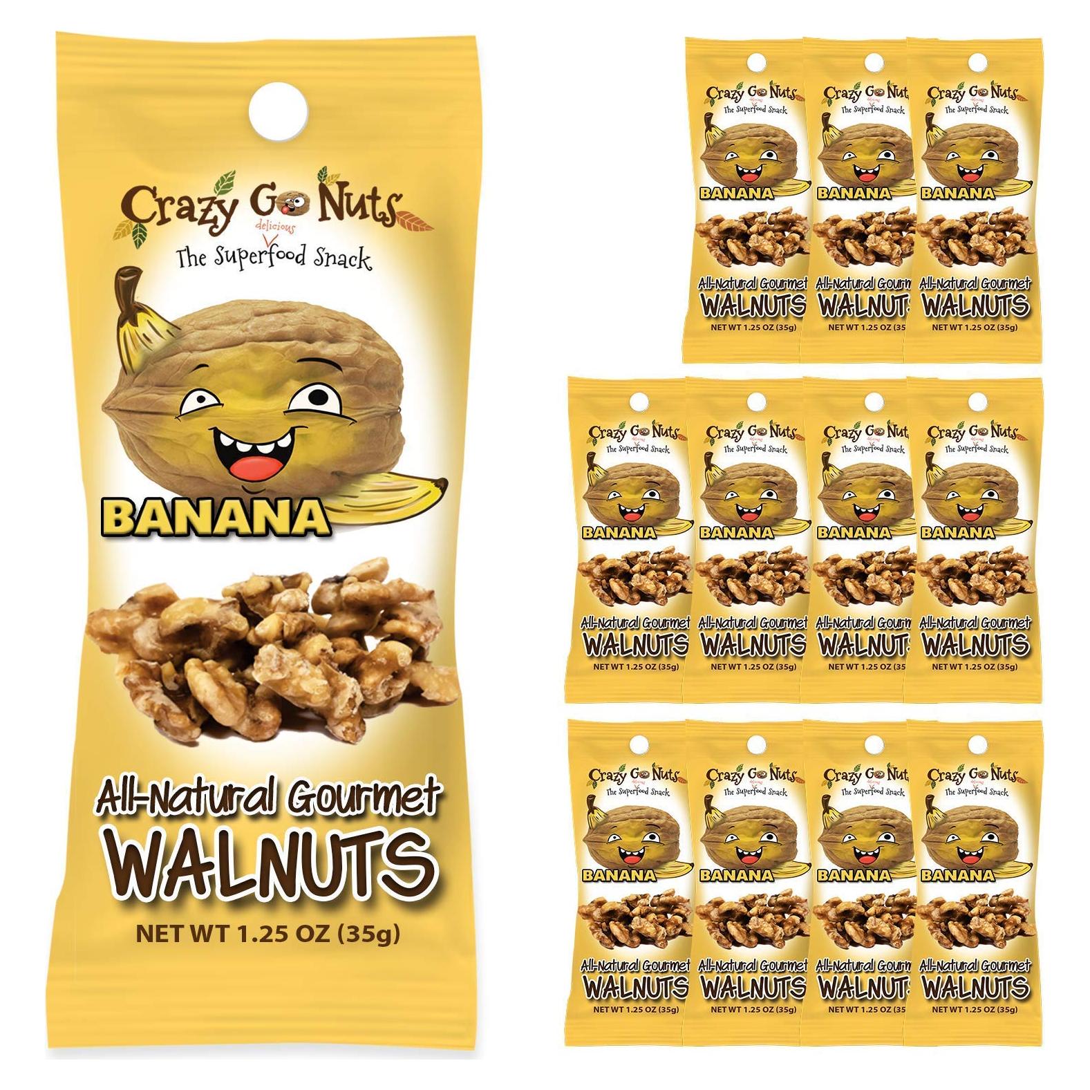 Crazy Go Nuts Nueces de Plátano 35.4 g - Paquete de 12 Snacks Saludables