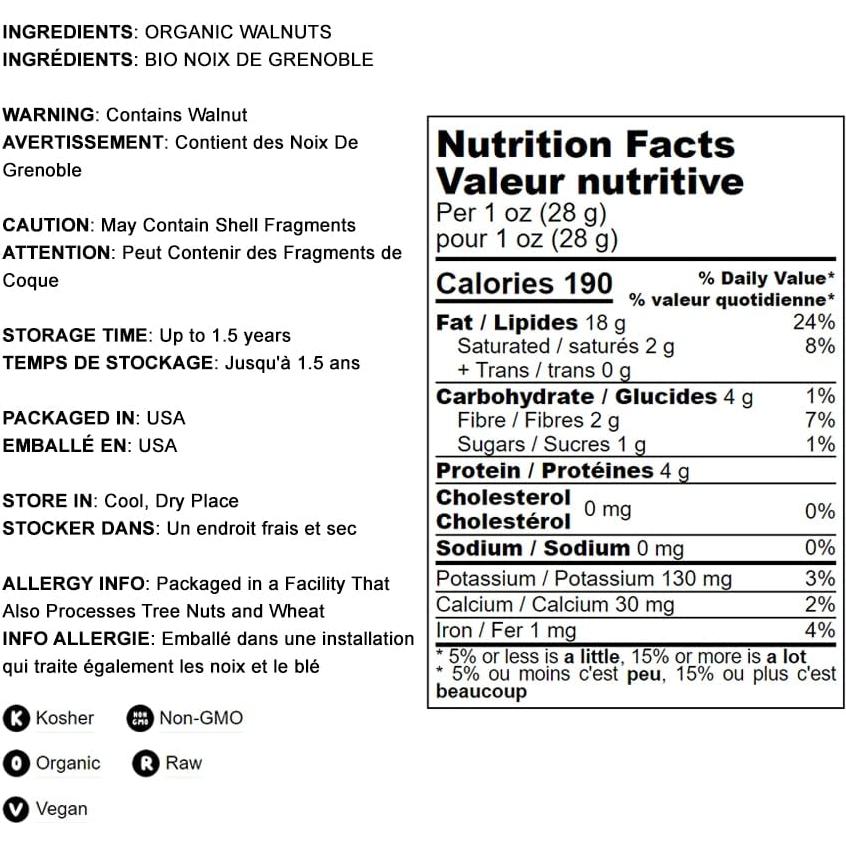 Food to Live Organic California Walnuts, 10 Pounds Halves & Pieces, Raw Nuts, Unsalted, No Shell, Suitable for Sirtfood Diet