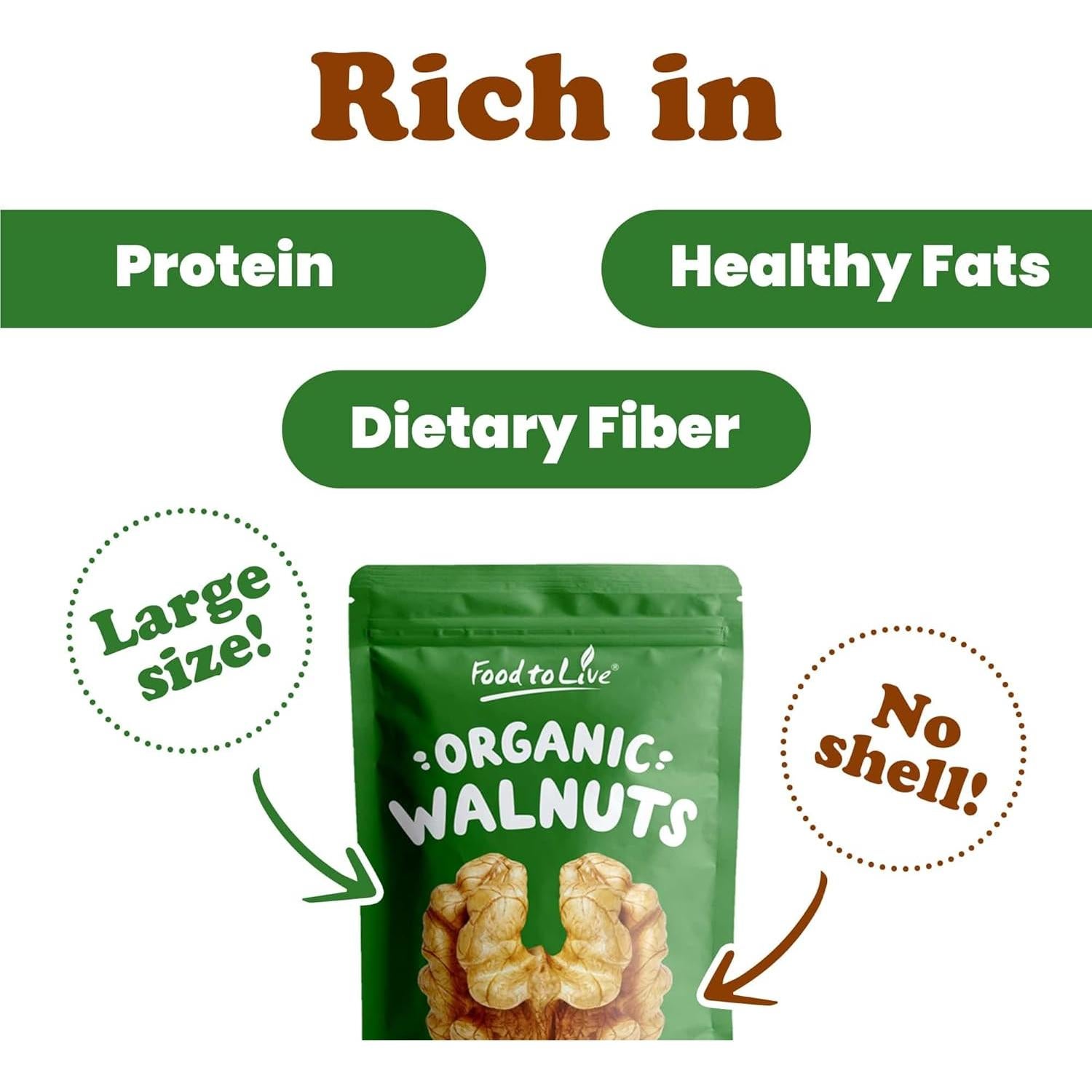 Food to Live Organic California Walnuts, 10 Pounds Halves & Pieces, Raw Nuts, Unsalted, No Shell, Suitable for Sirtfood Diet