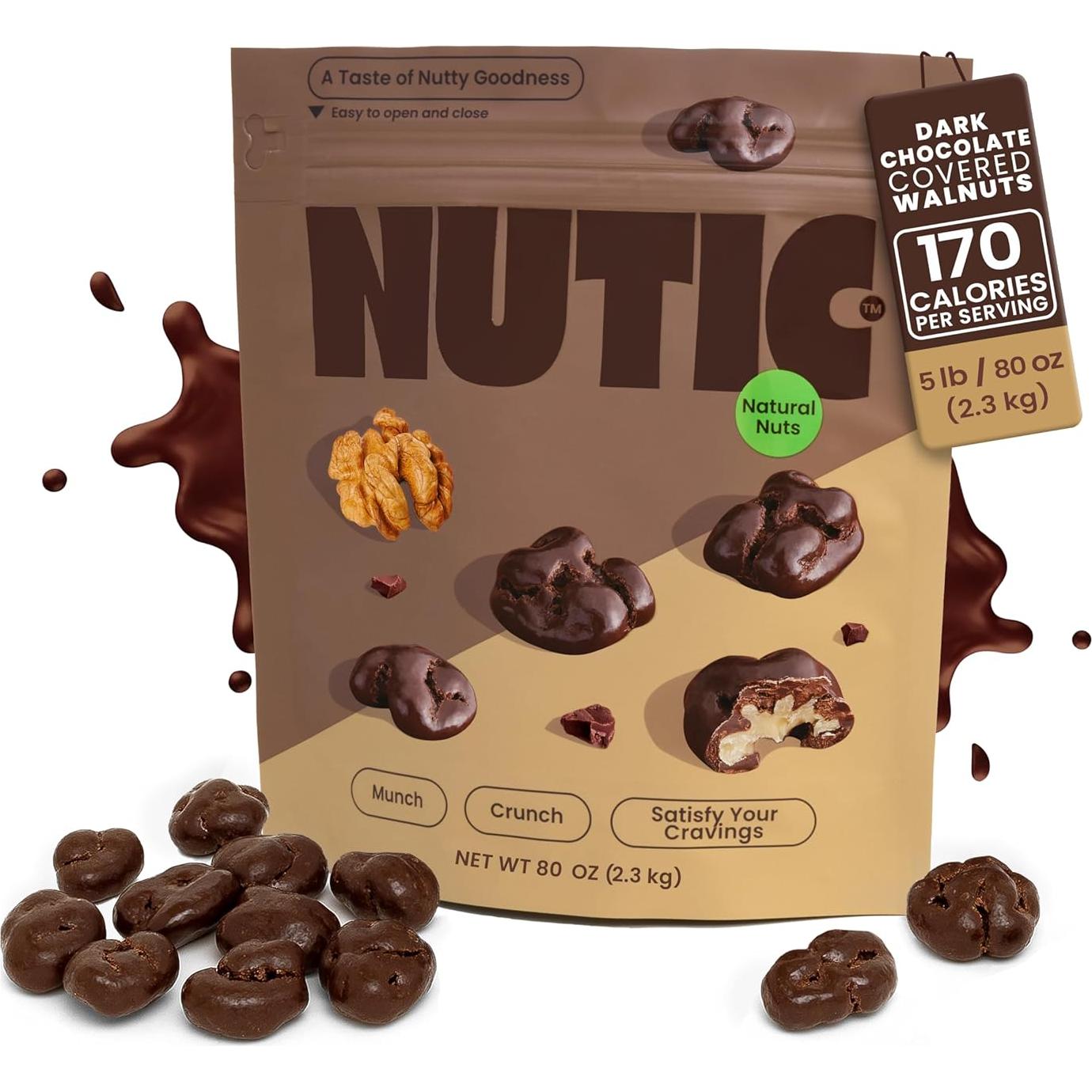 Nueces Cubiertas de Chocolate Oscuro Nutic 2.27 Kg - Delicia Gourmet