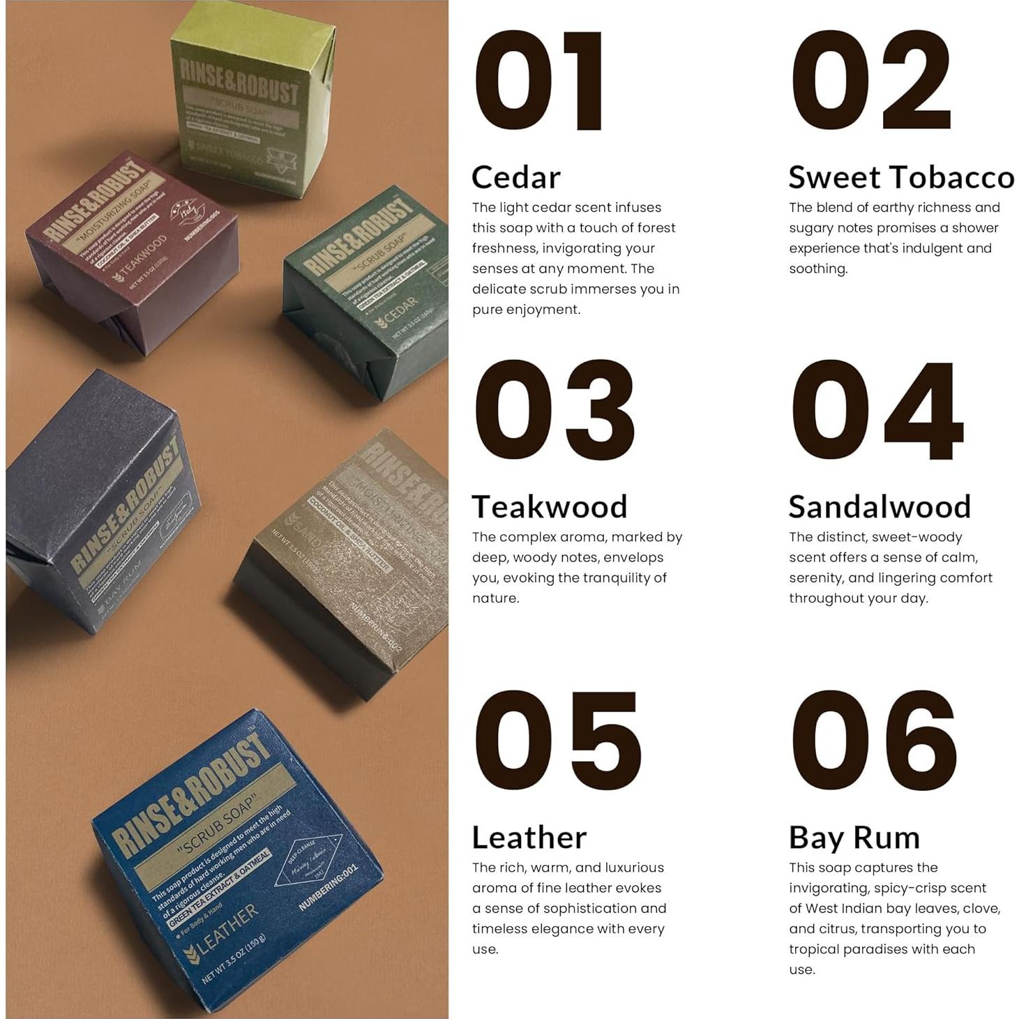 Jabón Natural Rinse & Robust para Hombres 150g - 6 Piezas