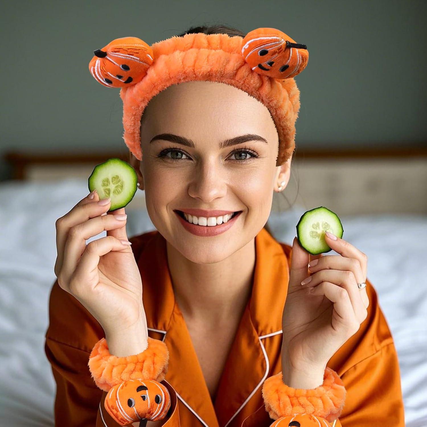 Conjunto Diadema y Pulsera Kawaii Shixinlai Calabaza Naranja