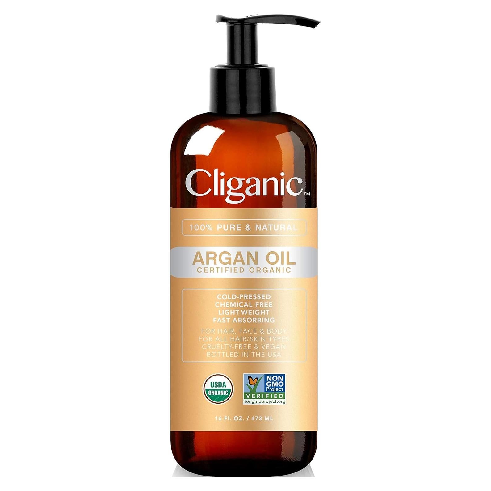 Aceite de Argán Orgánico Cliganic 473ml 100% Puro para Cabello y Piel