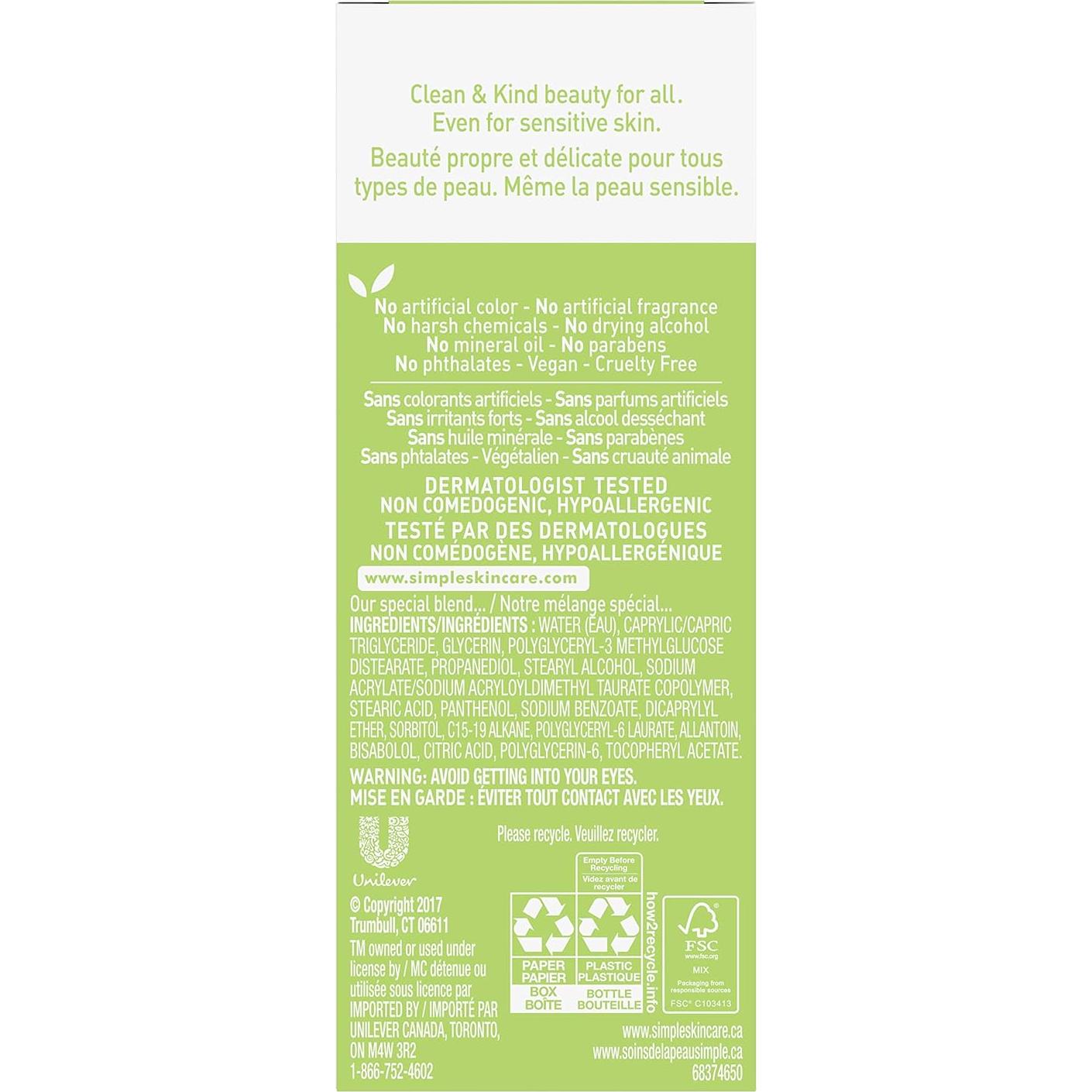 Hidratante Facial Simple Kind to Skin 119 ml Piel Sensible