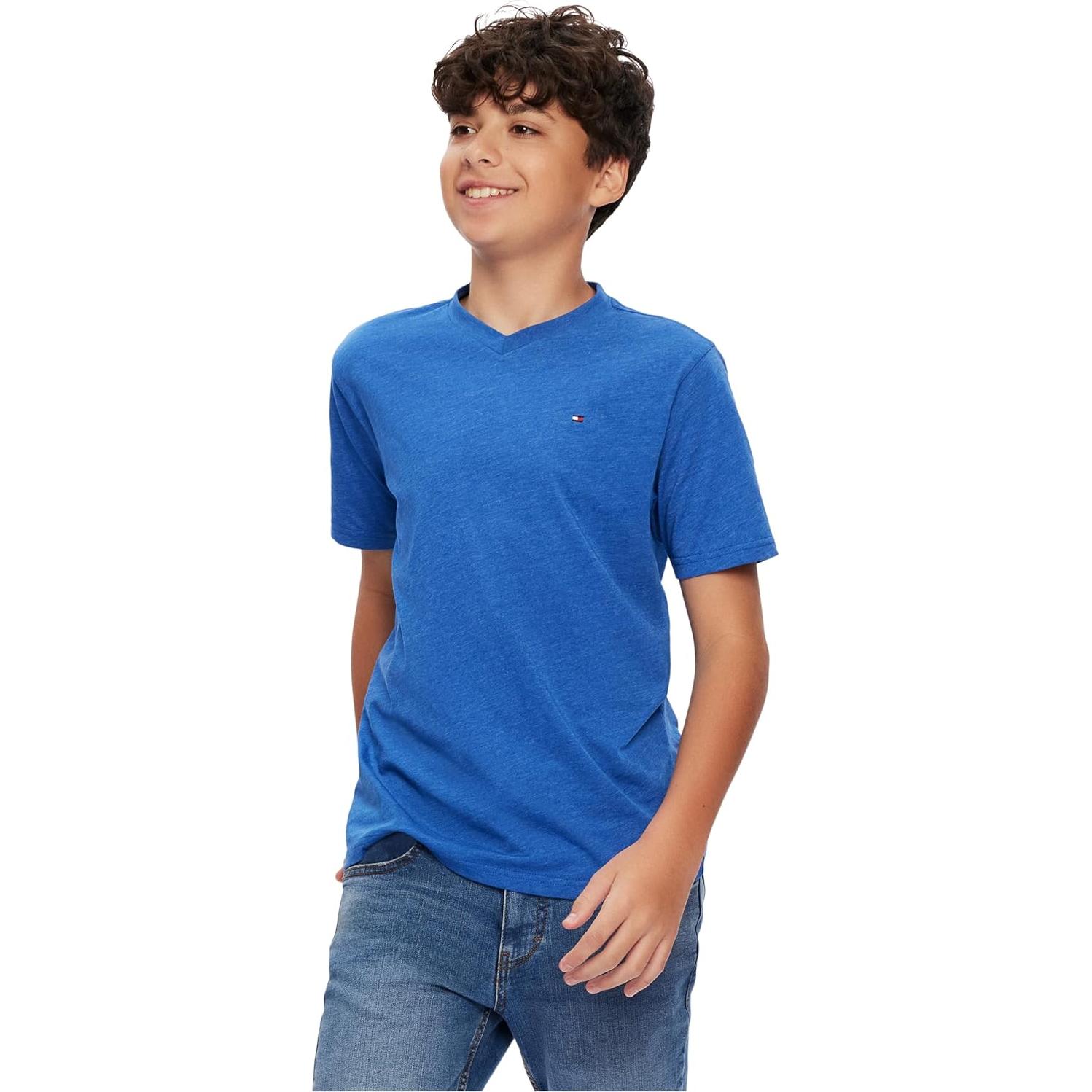 Camiseta de niño Tommy Hilfiger azul cuello V manga corta