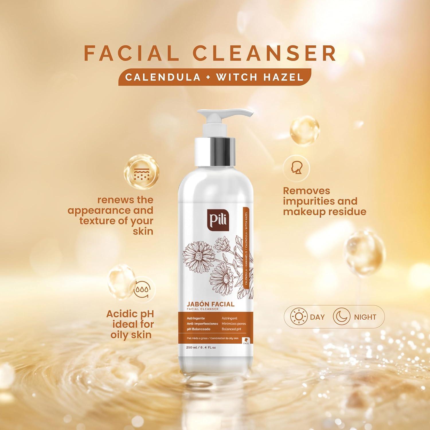 Limpiador Facial Natural Pili 248ml con Caléndula y Hamamelis