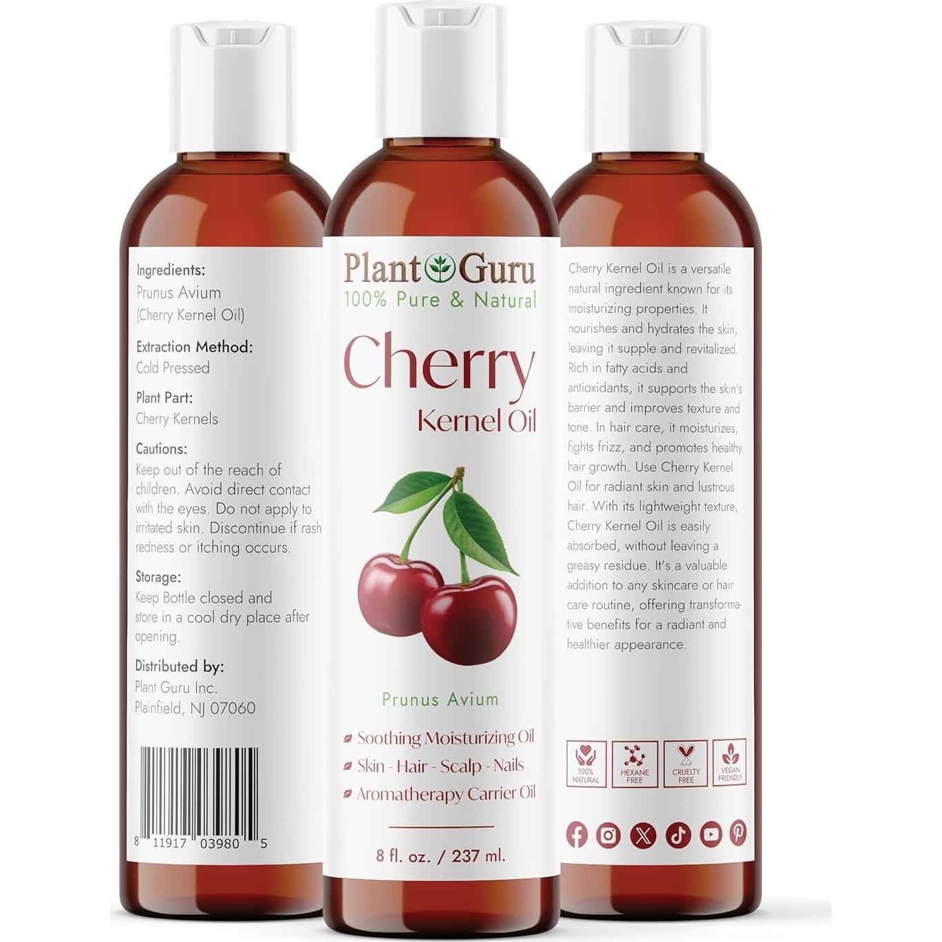 Aceite de Hueso de Cereza 236 ml Prensado en Frío 100% Puro