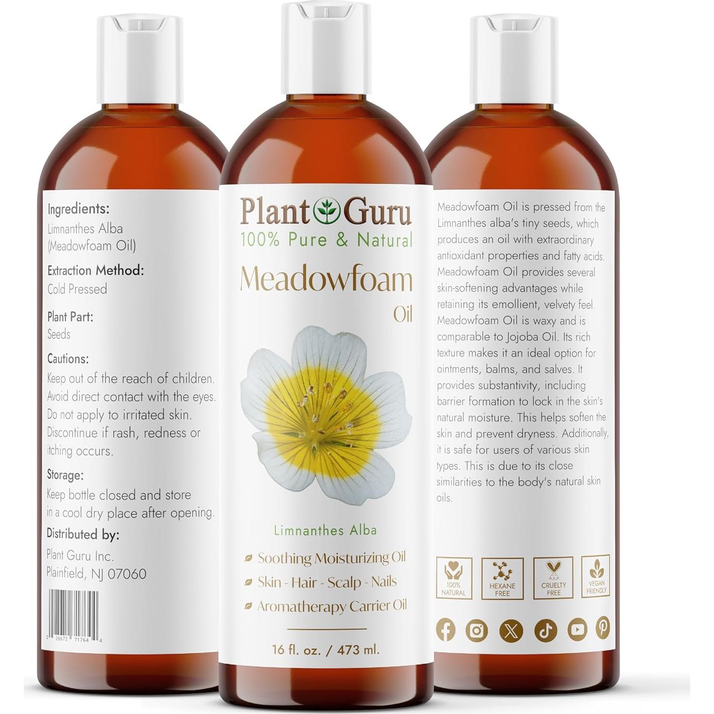 Aceite de Meadowfoam 473 ml Prensado en Frío 100% Puro Natural